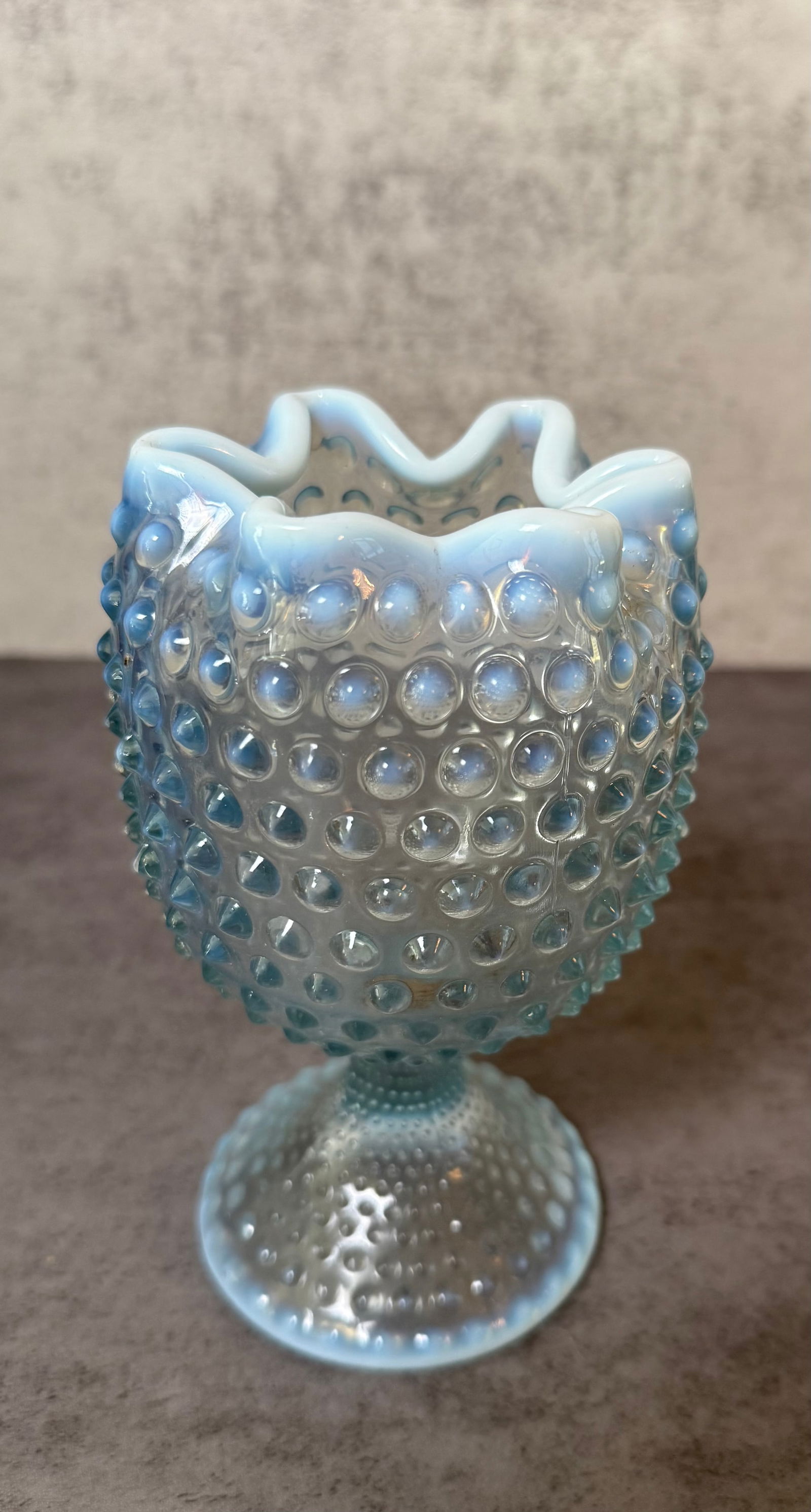 Opalescent Hobnail Glass Pedestal Vase - 2