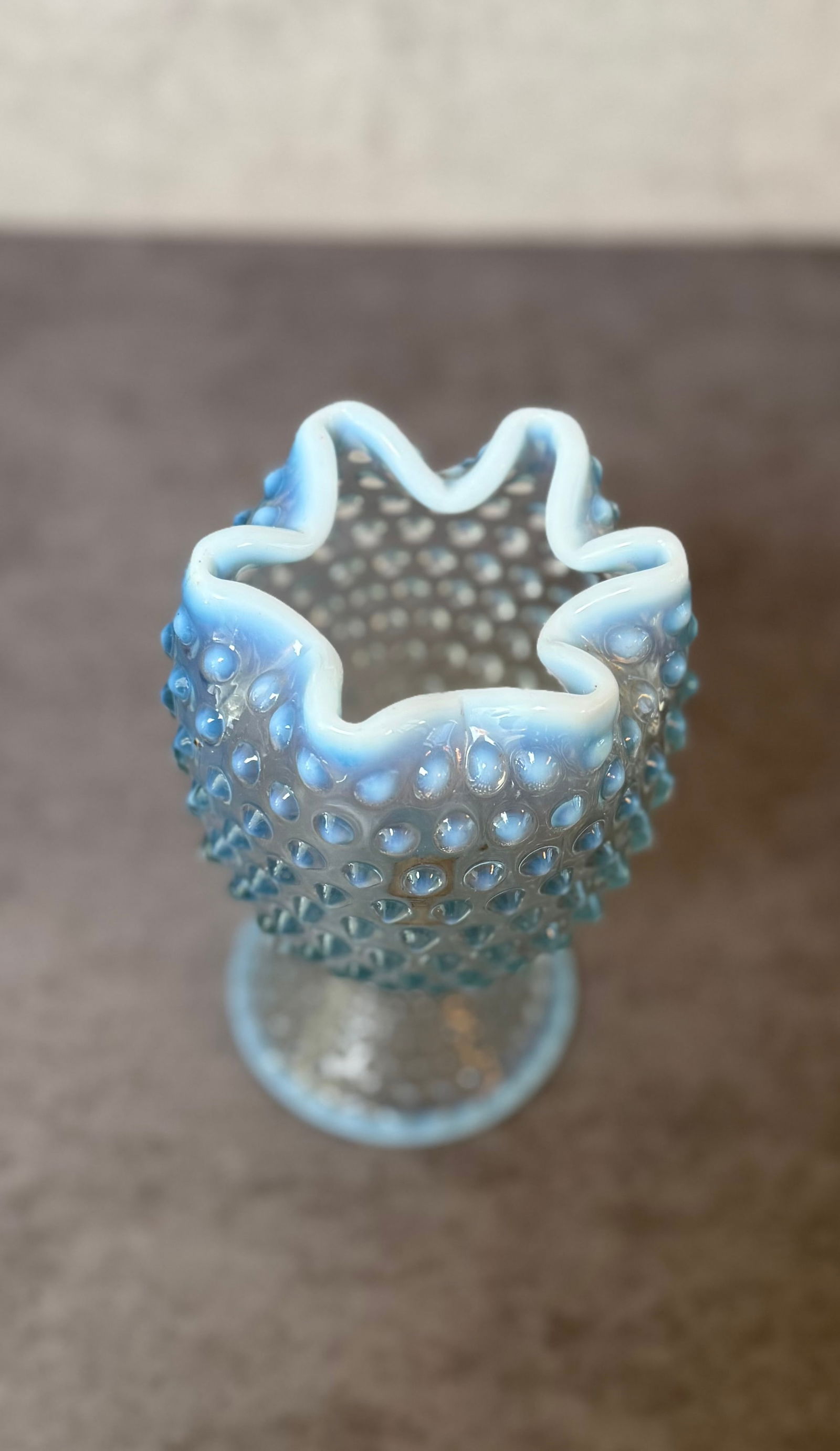 Opalescent Hobnail Glass Pedestal Vase - 3
