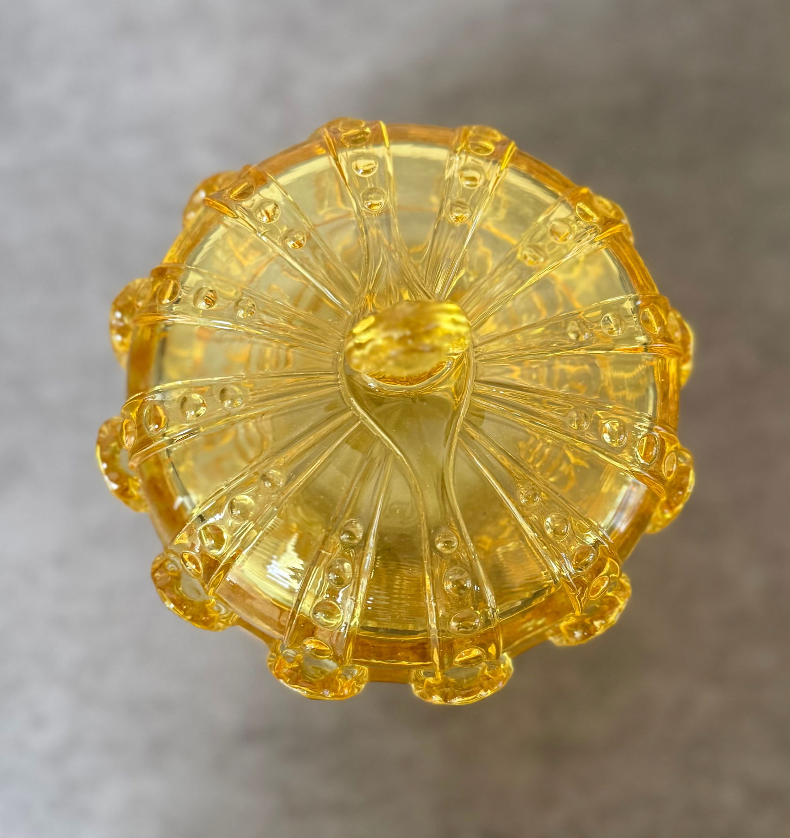 Amber Pressed Glass Covered Candy Dish - 3