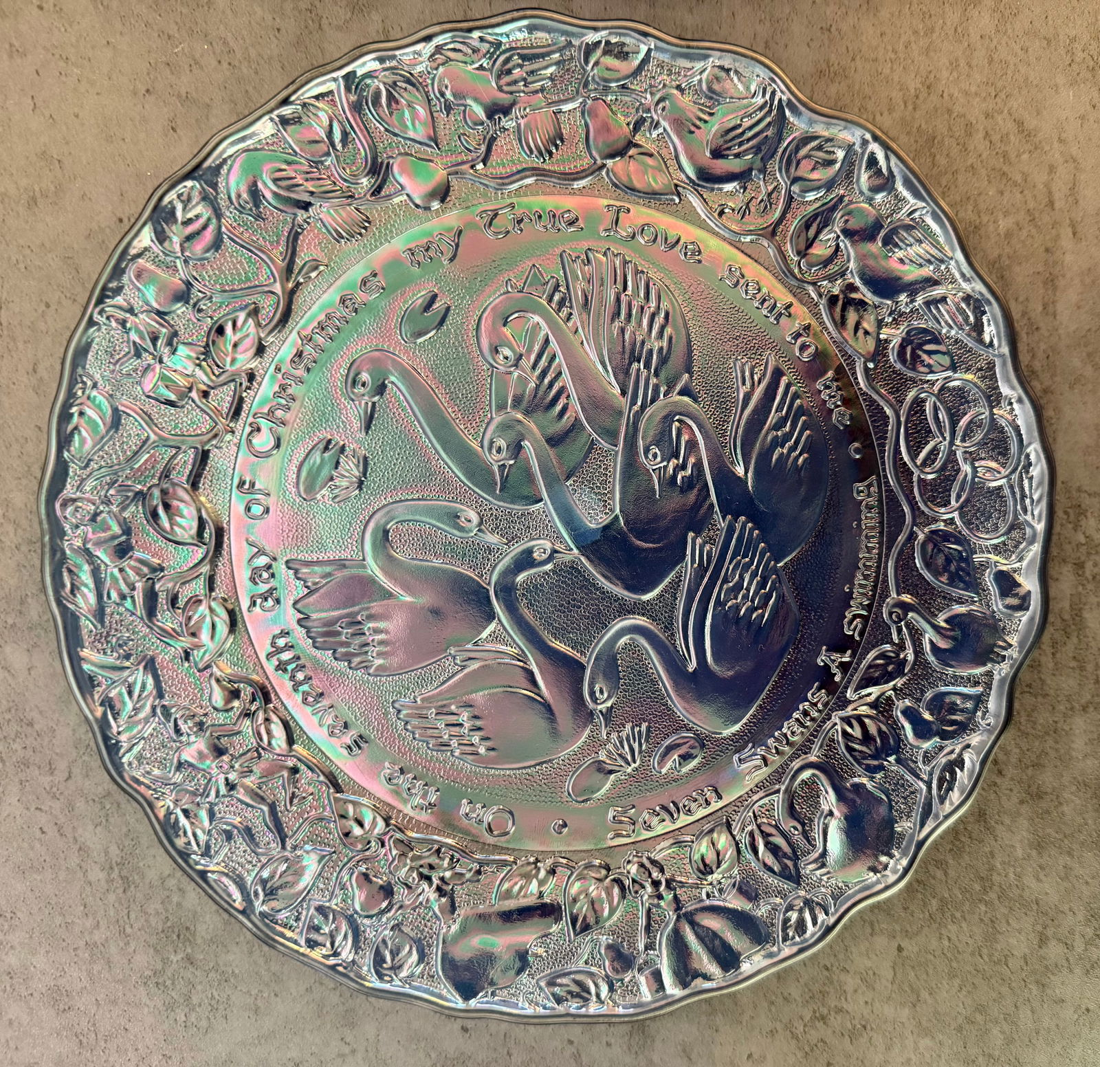 Fenton Carnival Glass “12 Days of Christmas” Collector Plates, Lot of 4 - 4