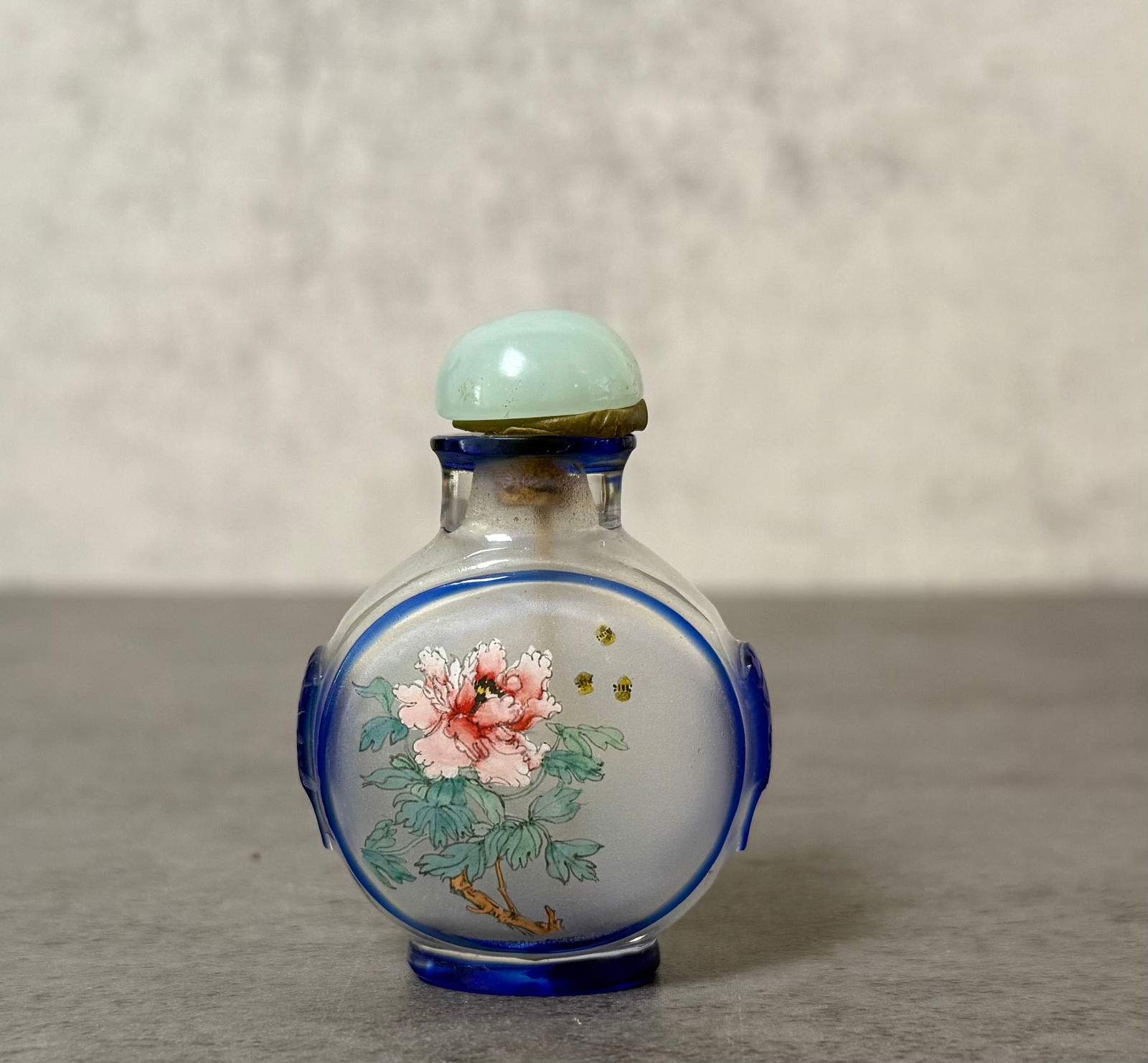 Chinese Blue Overlay Inside Painted Glass Snuff Bottle - 2