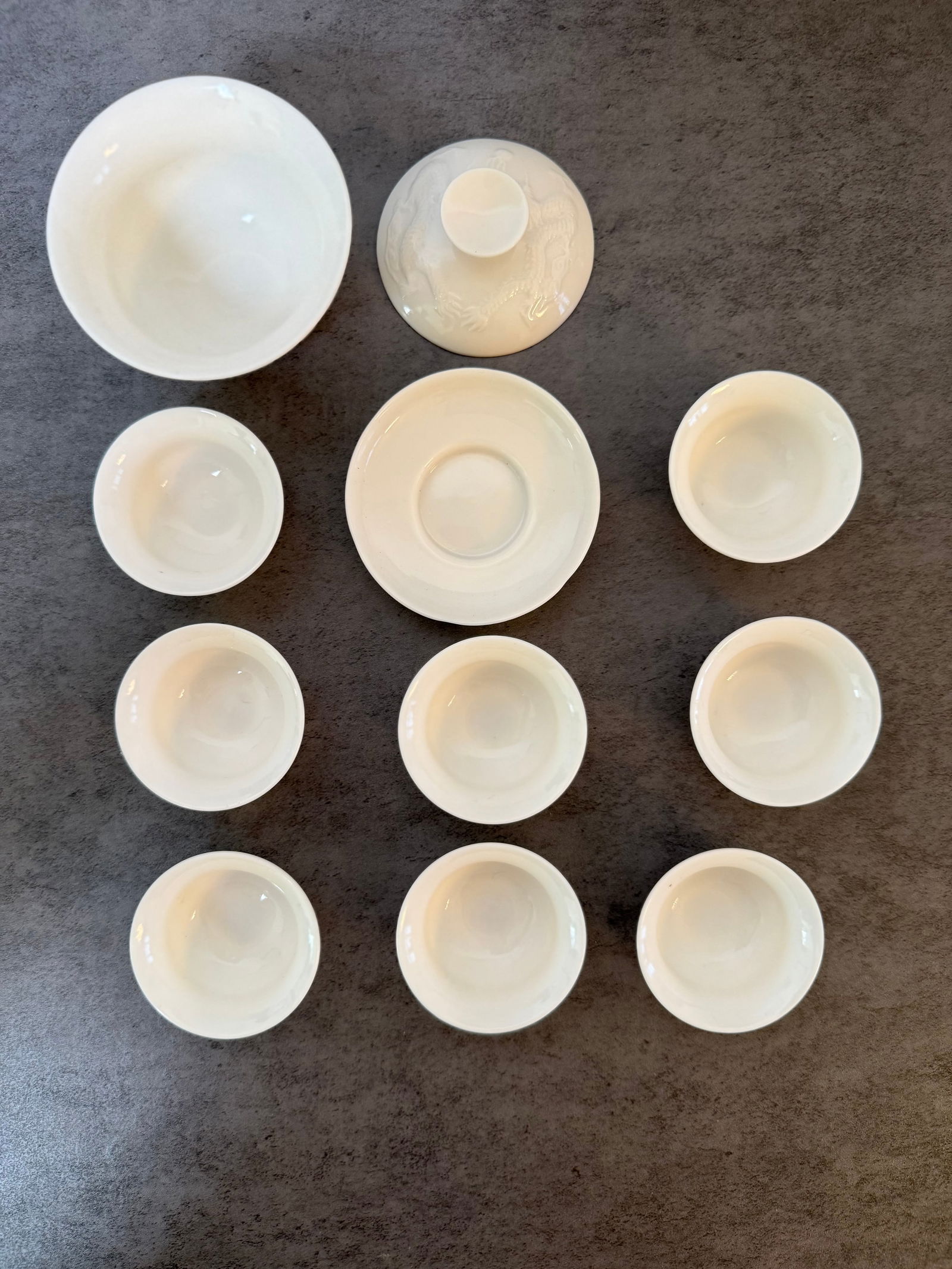 Chinese White Porcelain Dragon Tea Set with Gaiwan and Cups - 2