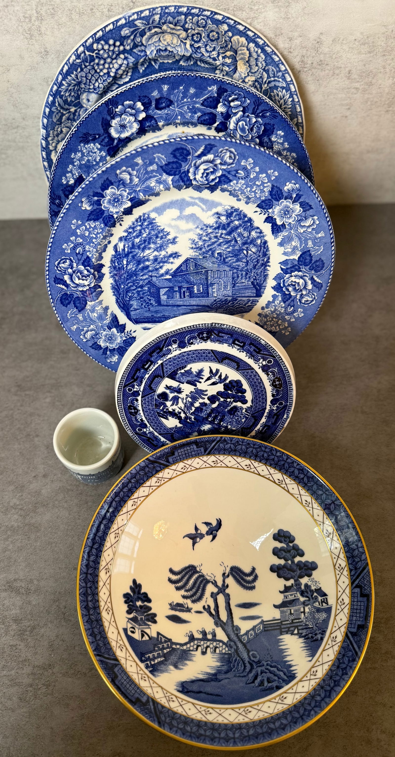 Collection of Blue & White Transferware Plates Including Booths Willow, Staffordshire & Others, 20th (1 of 10)