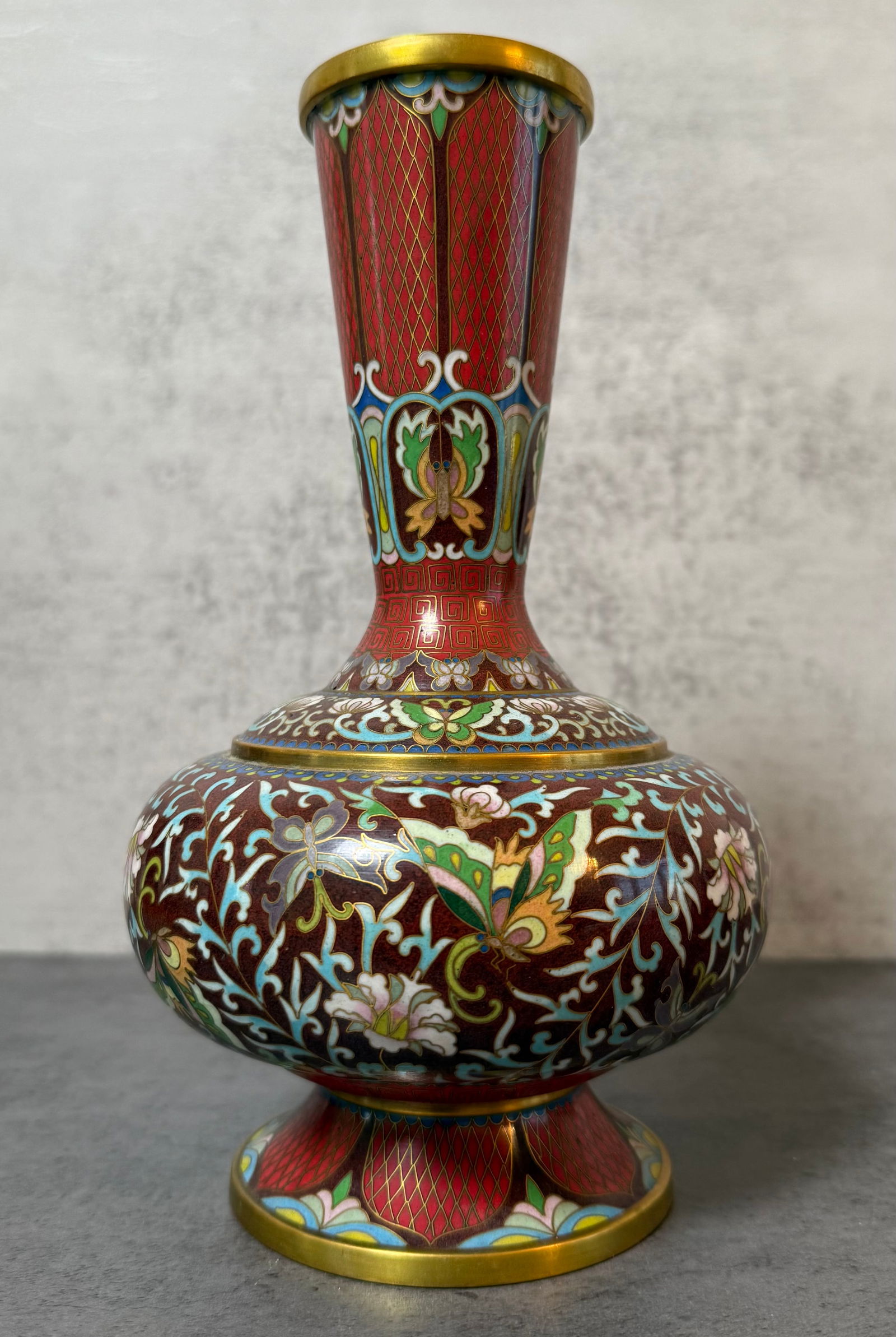 Chinese Cloisonné Enamel Floral Vase, Beijing Work, 20th Century (1 of 3)