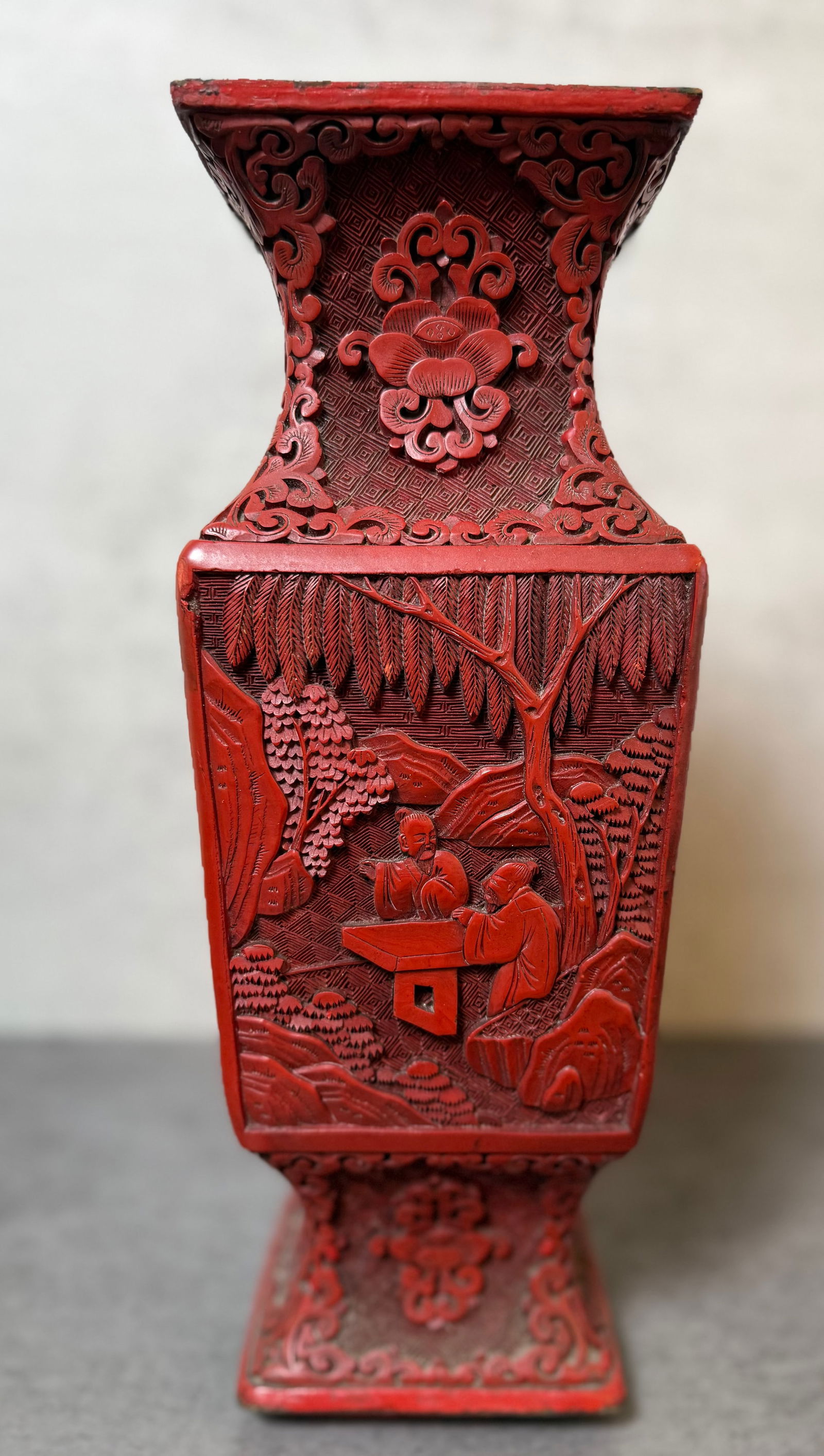 Chinese Carved Red Lacquer Vase with Figural Landscape Panels, Late Qing – Early 20th Century - 2
