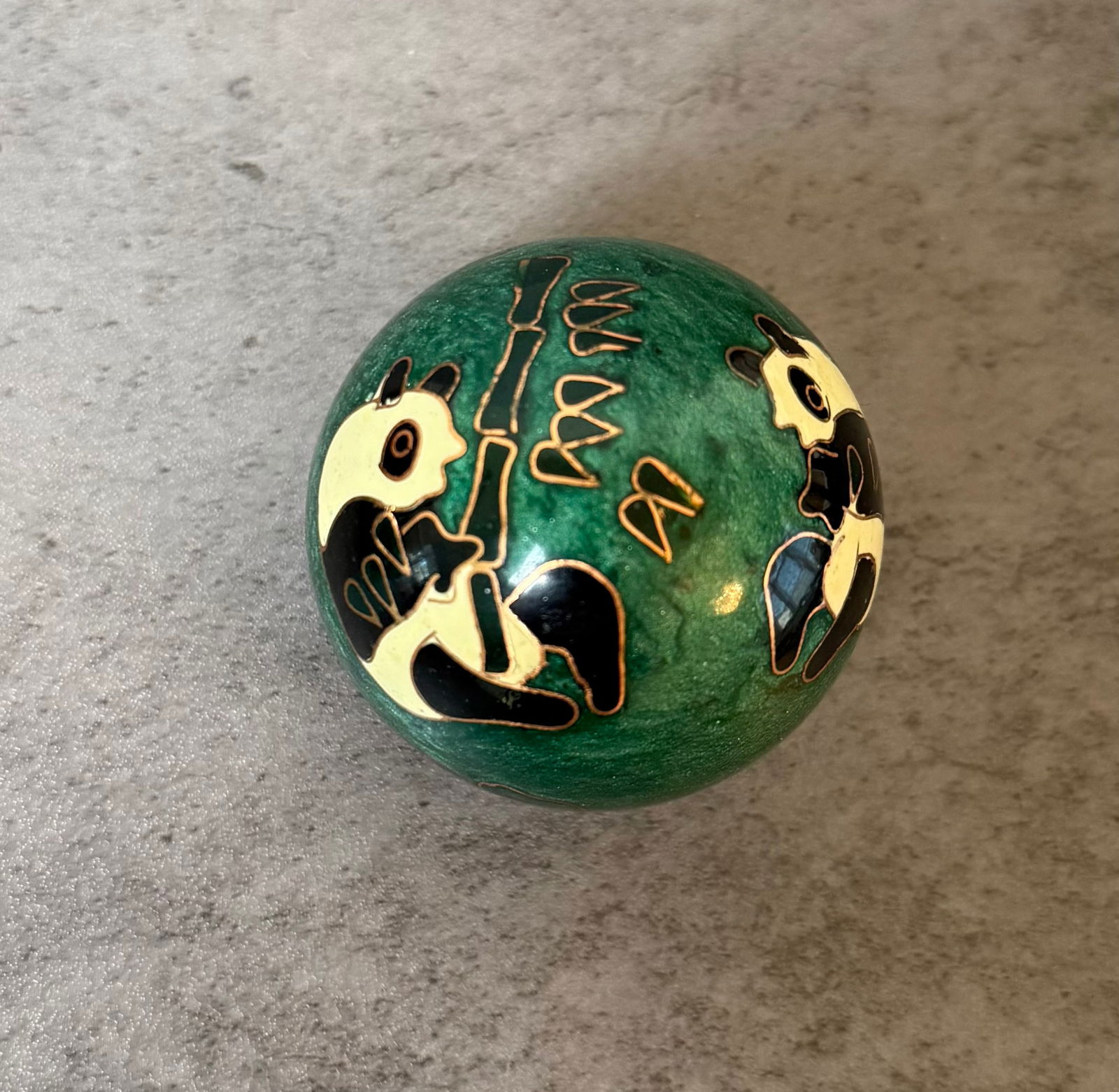 Chinese Cloisonné Panda Baoding Exercise Balls in Silk Box - 3