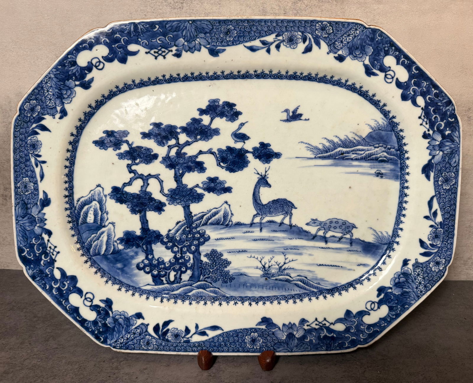 Chinese Export Blue & White Deer Landscape Platter (1 of 4)