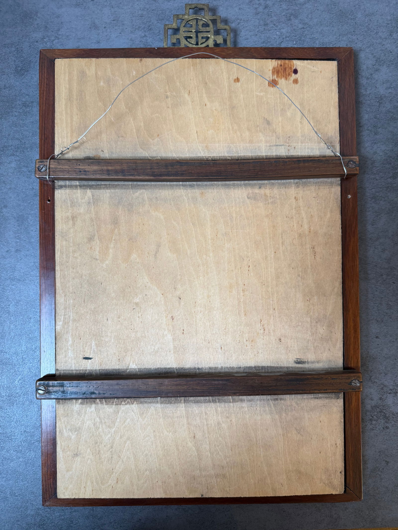 Chinese Late Qing Famille Rose Porcelain Plaque with Peonies, Bamboo and Scholar’s Rock, Framed - 6