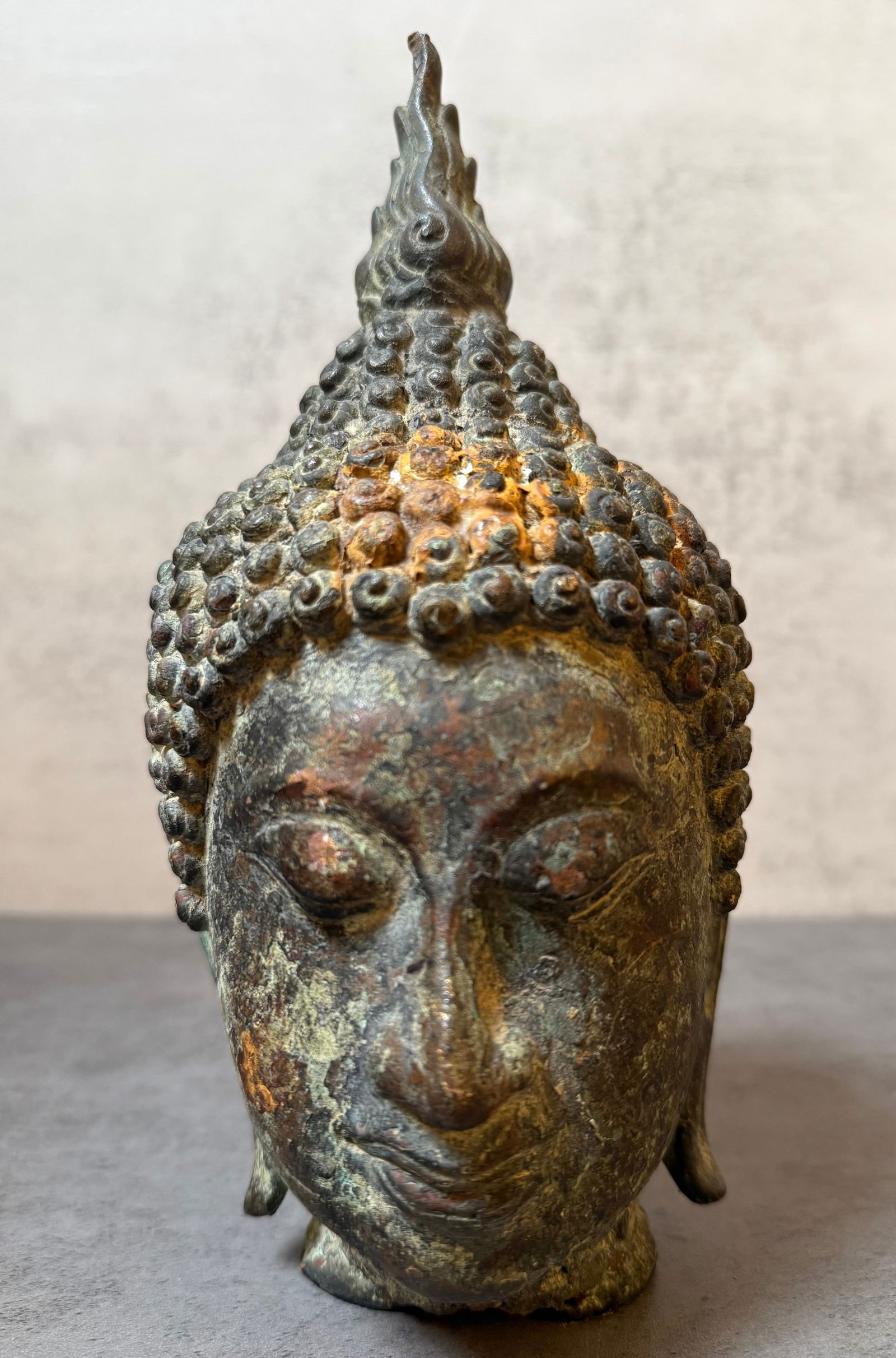 Antique Asian Bronze Buddha Head, Thai Sukhothai Style (1 of 3)