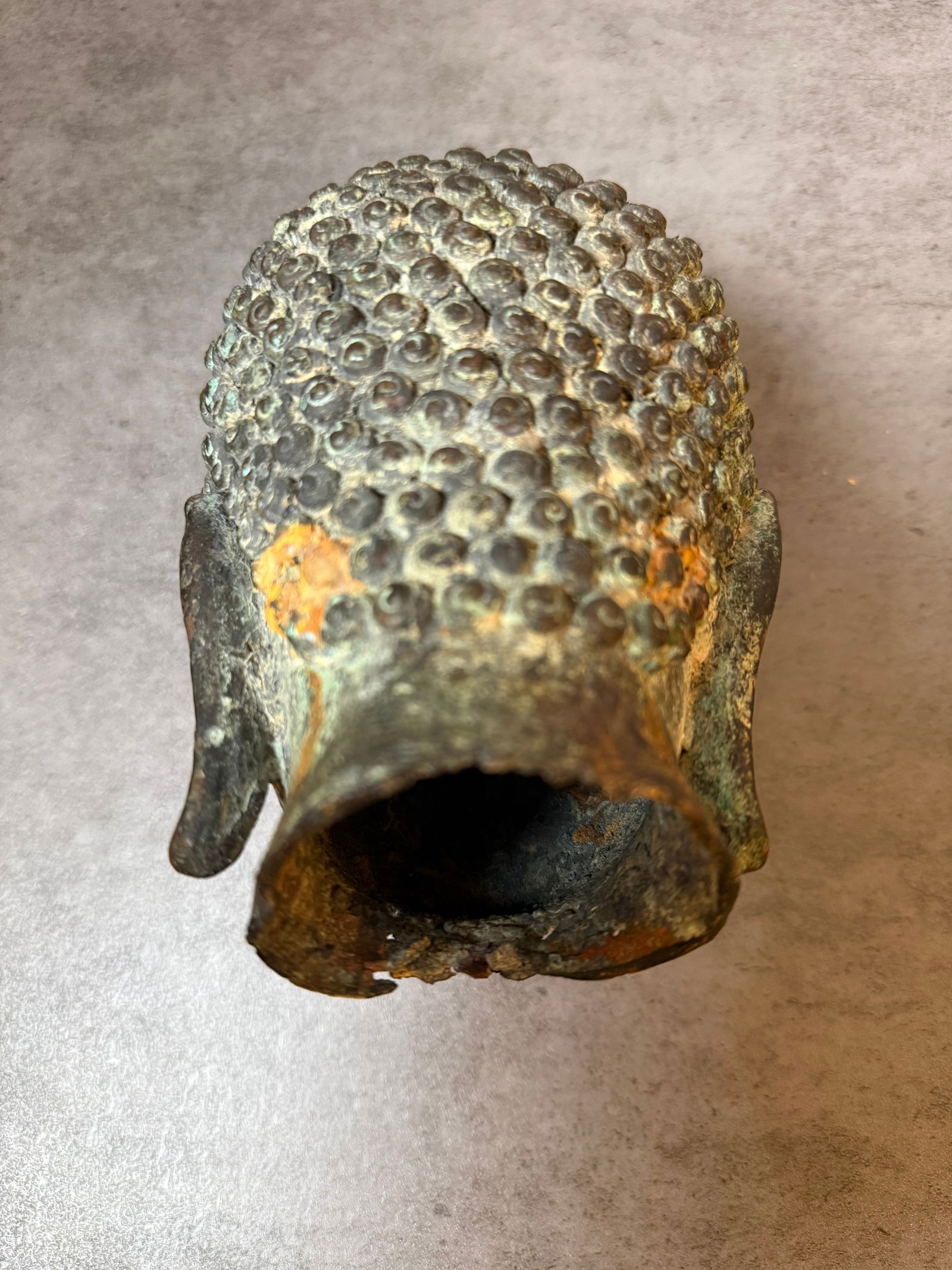 Antique Asian Bronze Buddha Head, Thai Sukhothai Style - 3