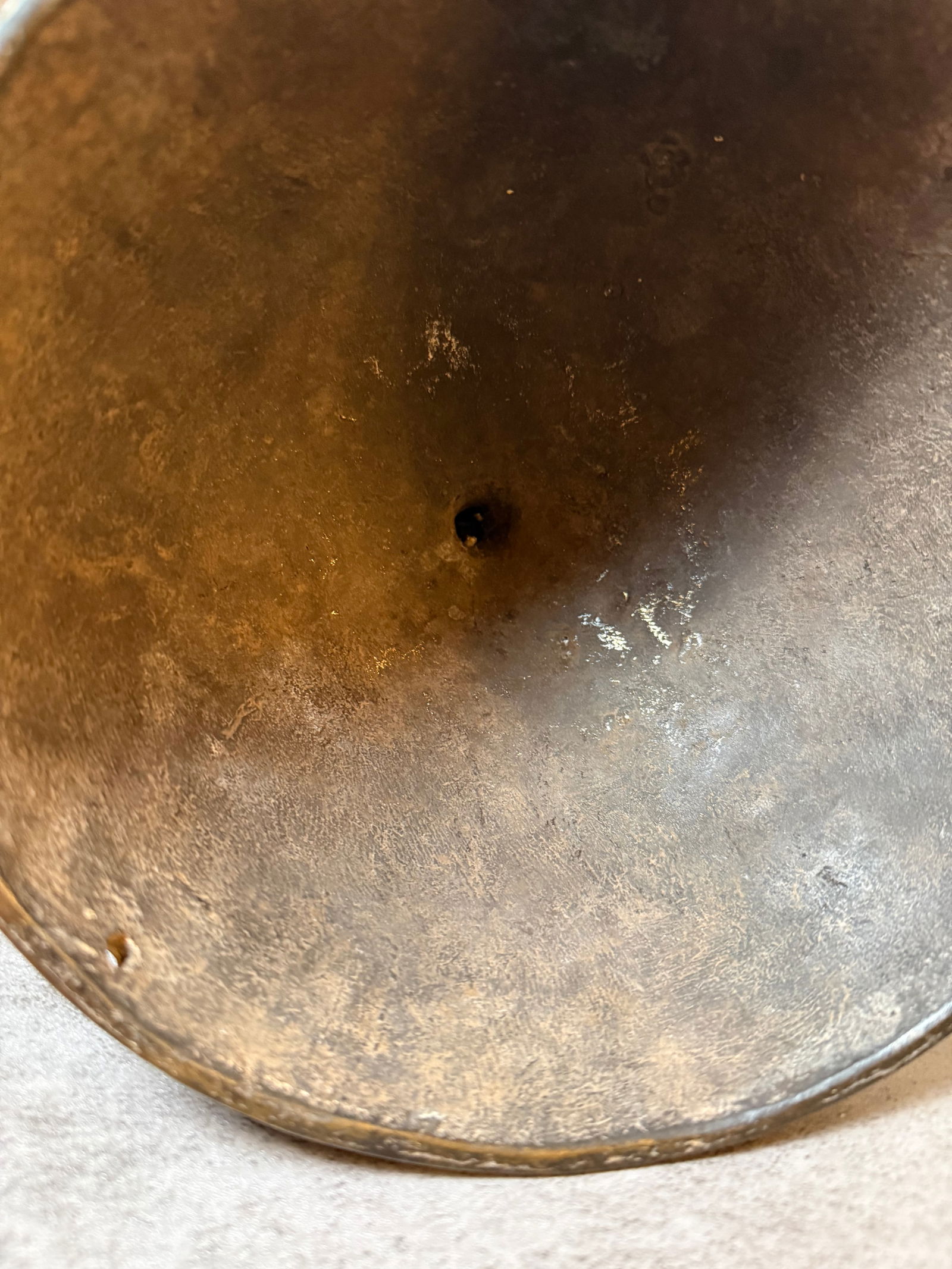 Antique African Tribal Metal Horned Helmet Headdress with Animal Figure, Mounted on Stand - 3