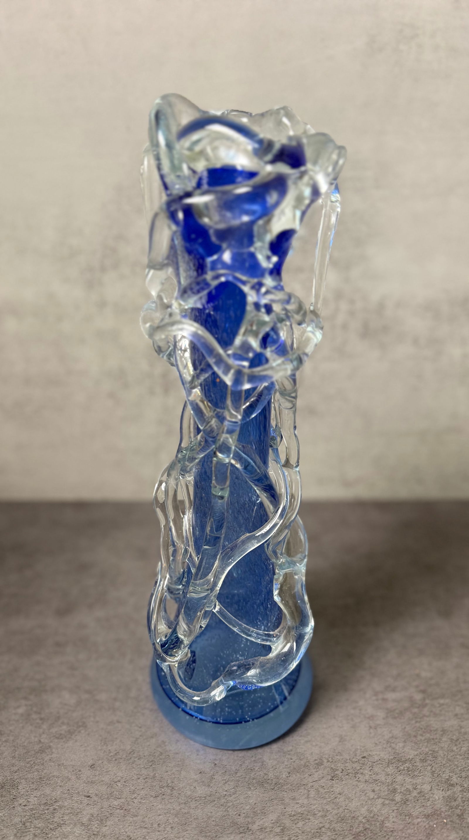 Blue Art Glass Vase with Applied Clear Glass Vine Decoration - 2