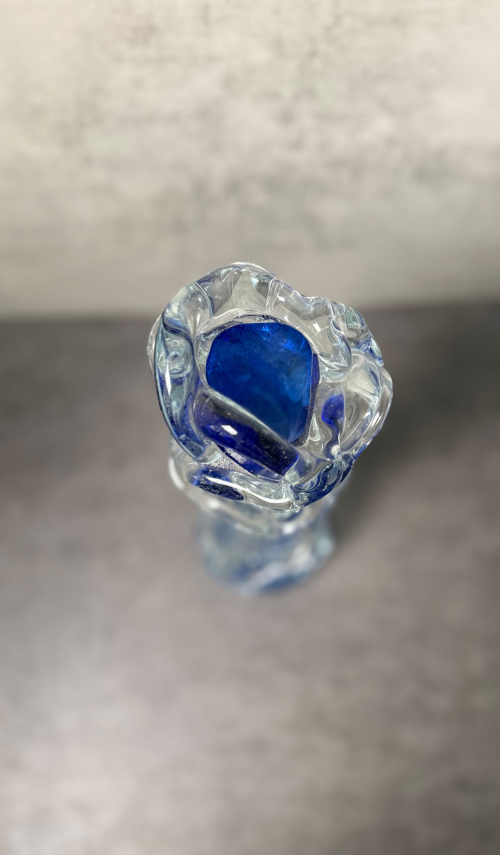 Blue Art Glass Vase with Applied Clear Glass Vine Decoration - 3