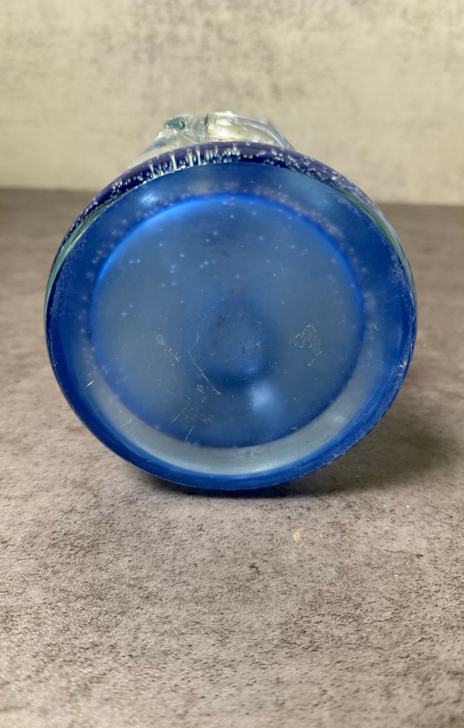 Blue Art Glass Vase with Applied Clear Glass Vine Decoration - 4