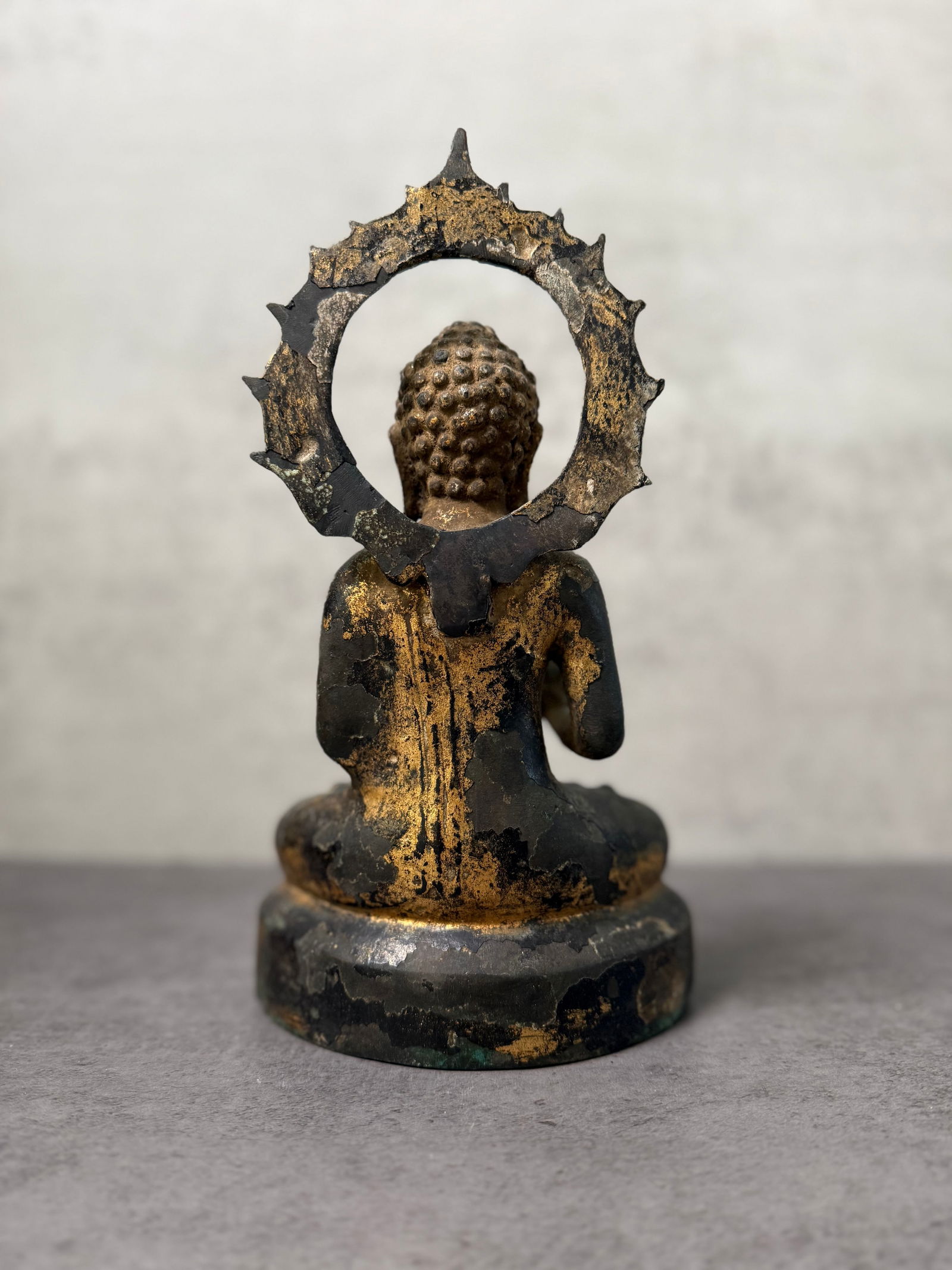 Antique Tibetan Style Gilt Bronze Buddha Figure with Halo - 2