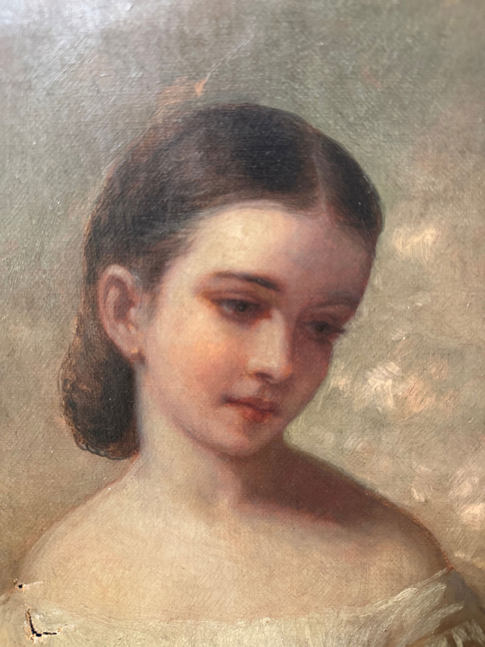 Antique 19th Century Oil on Canvas — "On the Verge of Tears," - 2