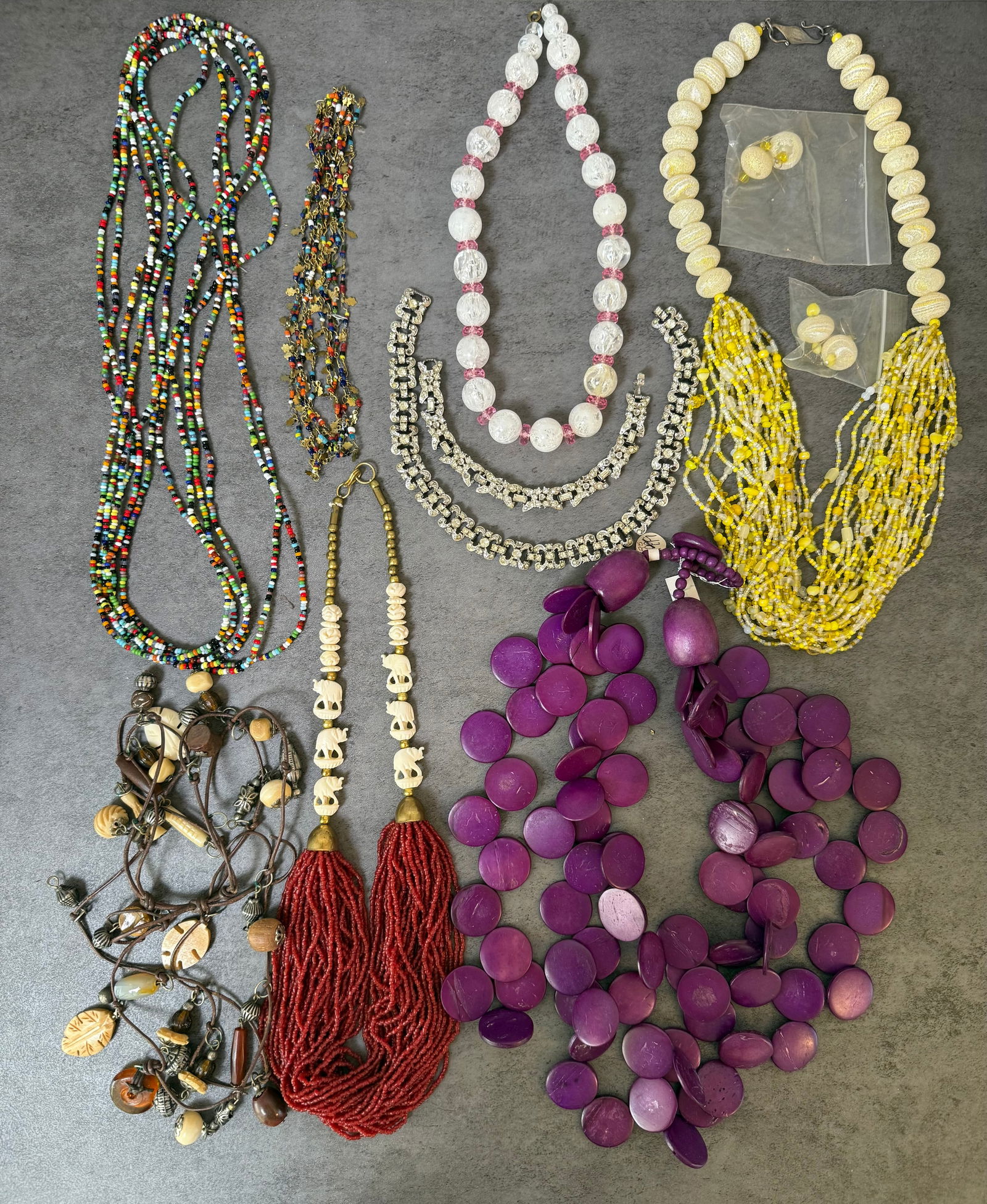Large Lot of Vintage & Ethnic Costume Jewelry Necklaces — Beaded, Tribal, Rhinestone, Carved Bone (1 of 1)