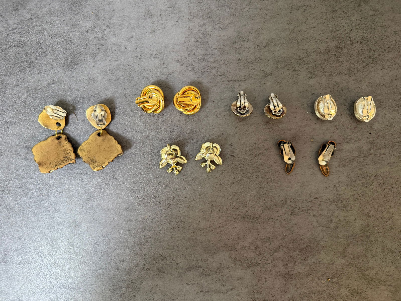 Lot of 6 Pairs Vintage Costume Earrings — Gold, Silver, Rhinestone, Amethyst Glass, Floral & - 2