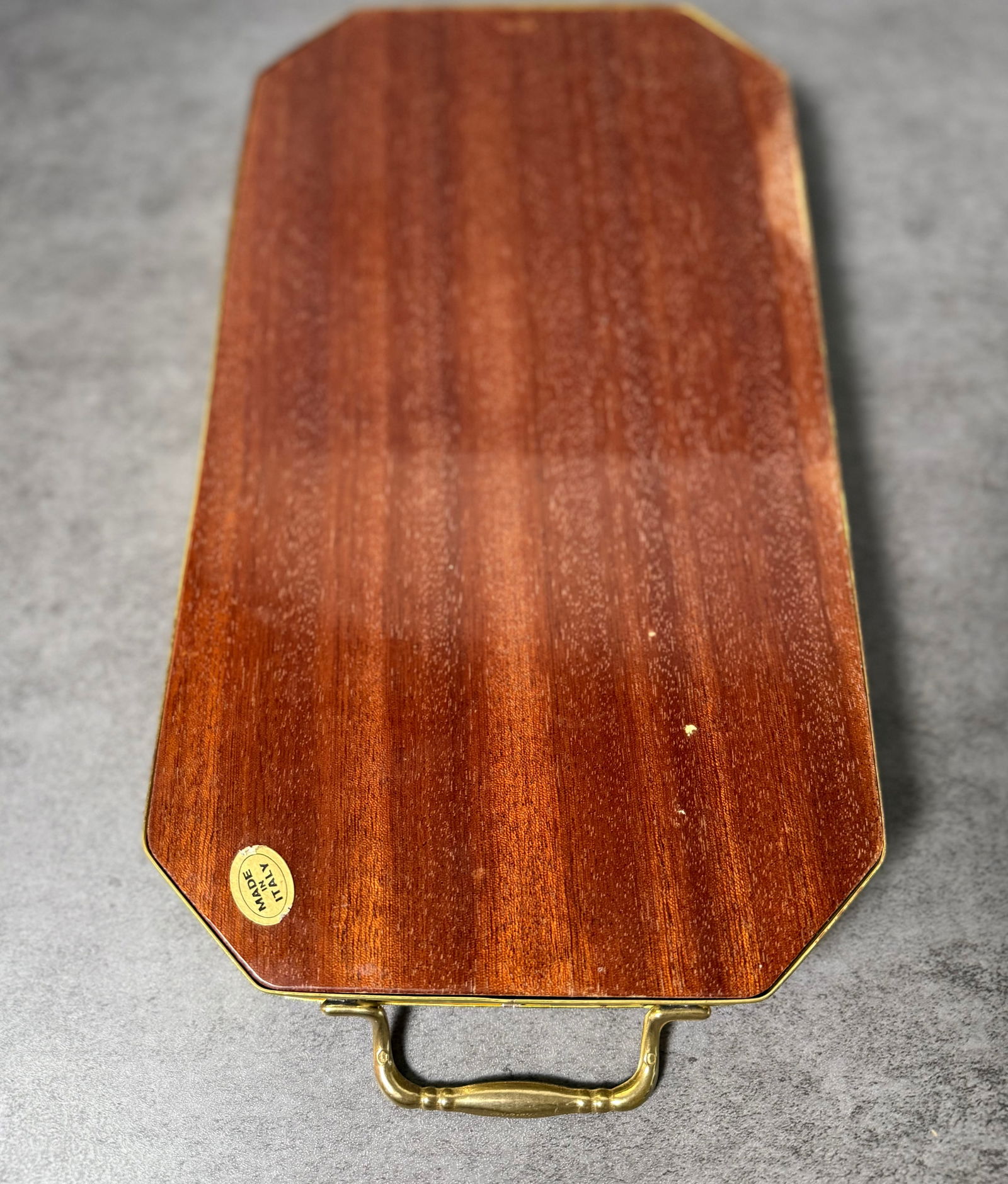 Burl Wood Marquetry Serving Tray with Brass Handles – Floral Inlay - 2