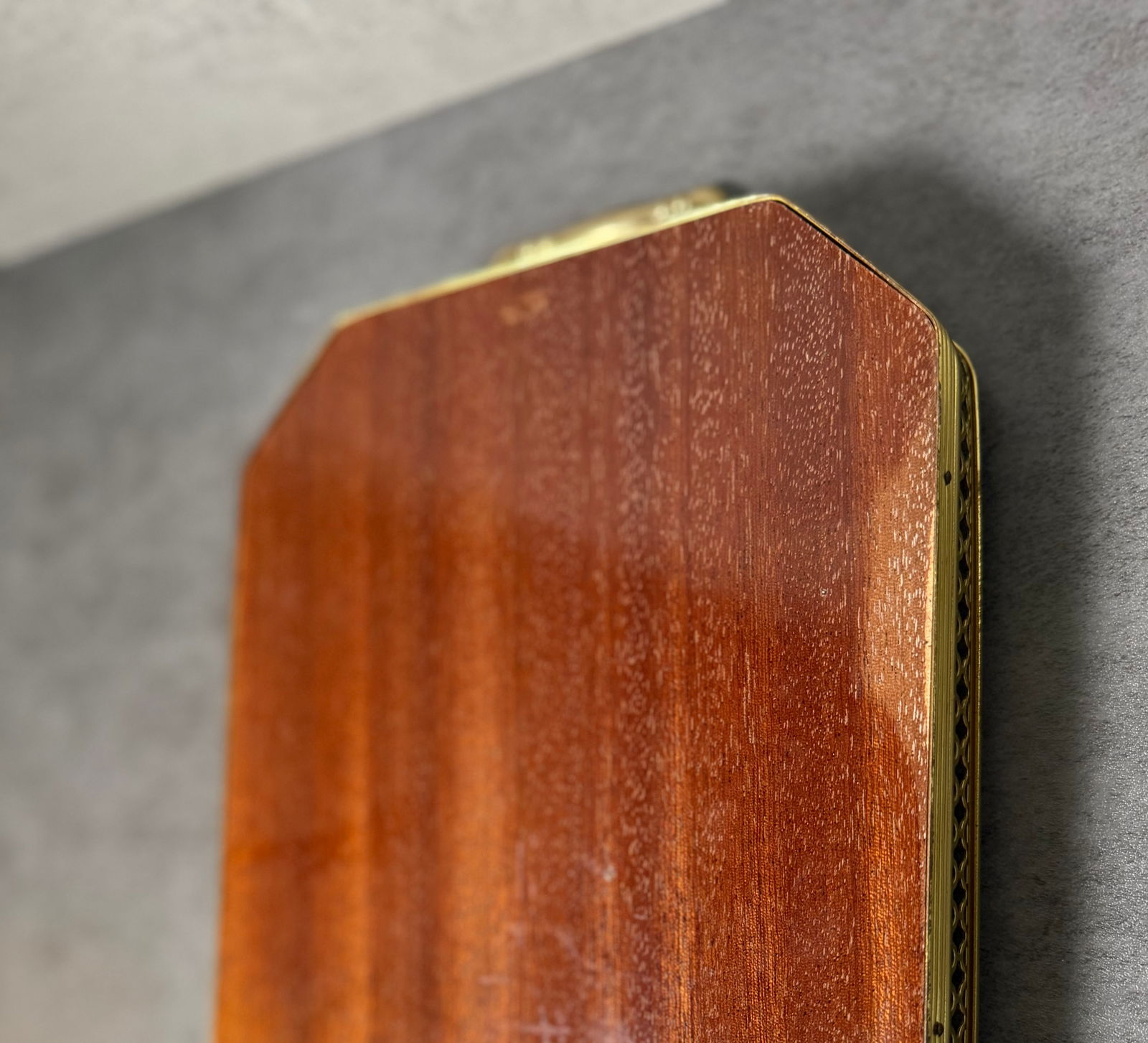 Burl Wood Marquetry Serving Tray with Brass Handles – Floral Inlay - 3