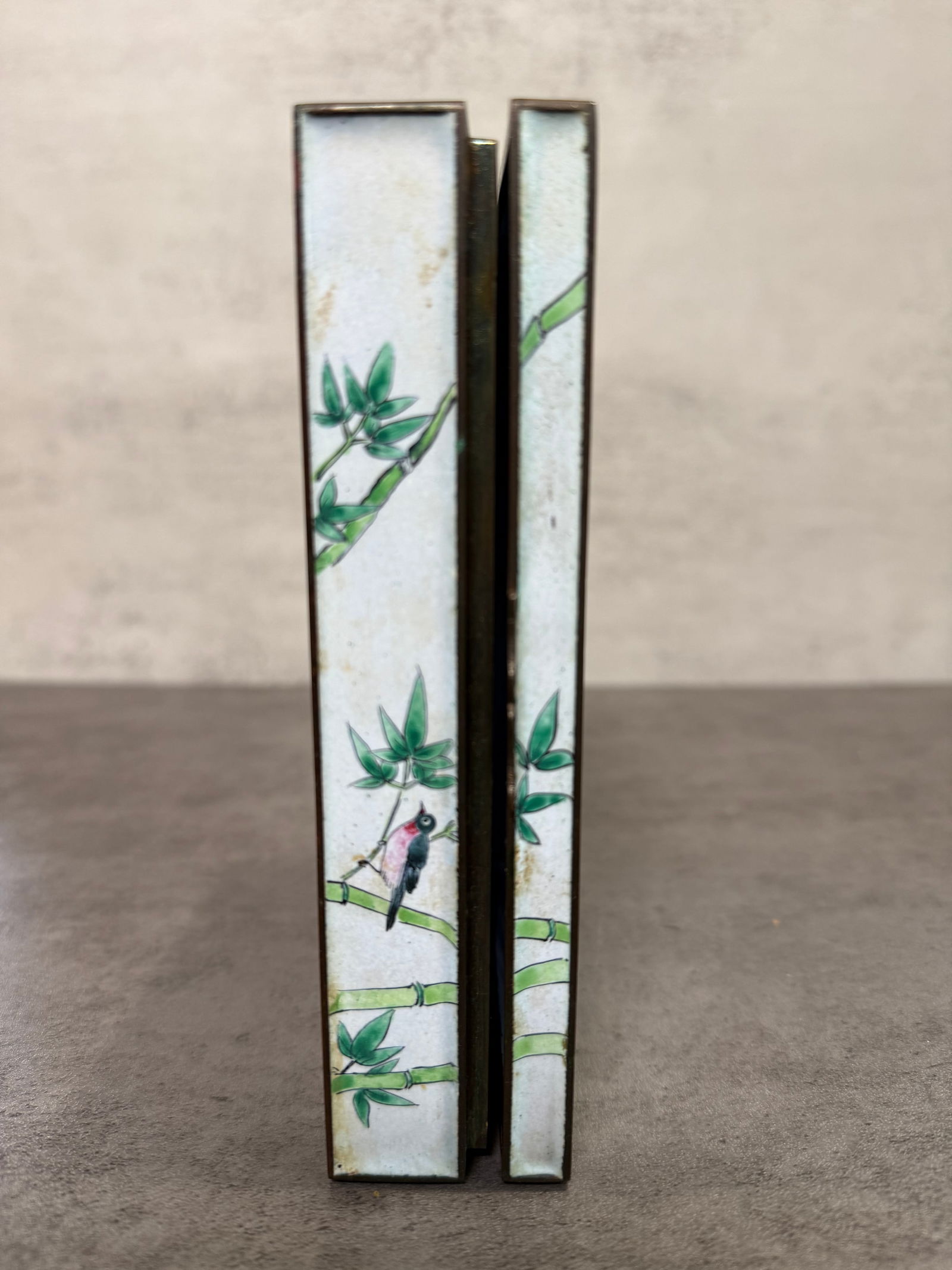 Antique Chinese Canton Enamel Box, Horses Under Willow, Bird and Bamboo - 3