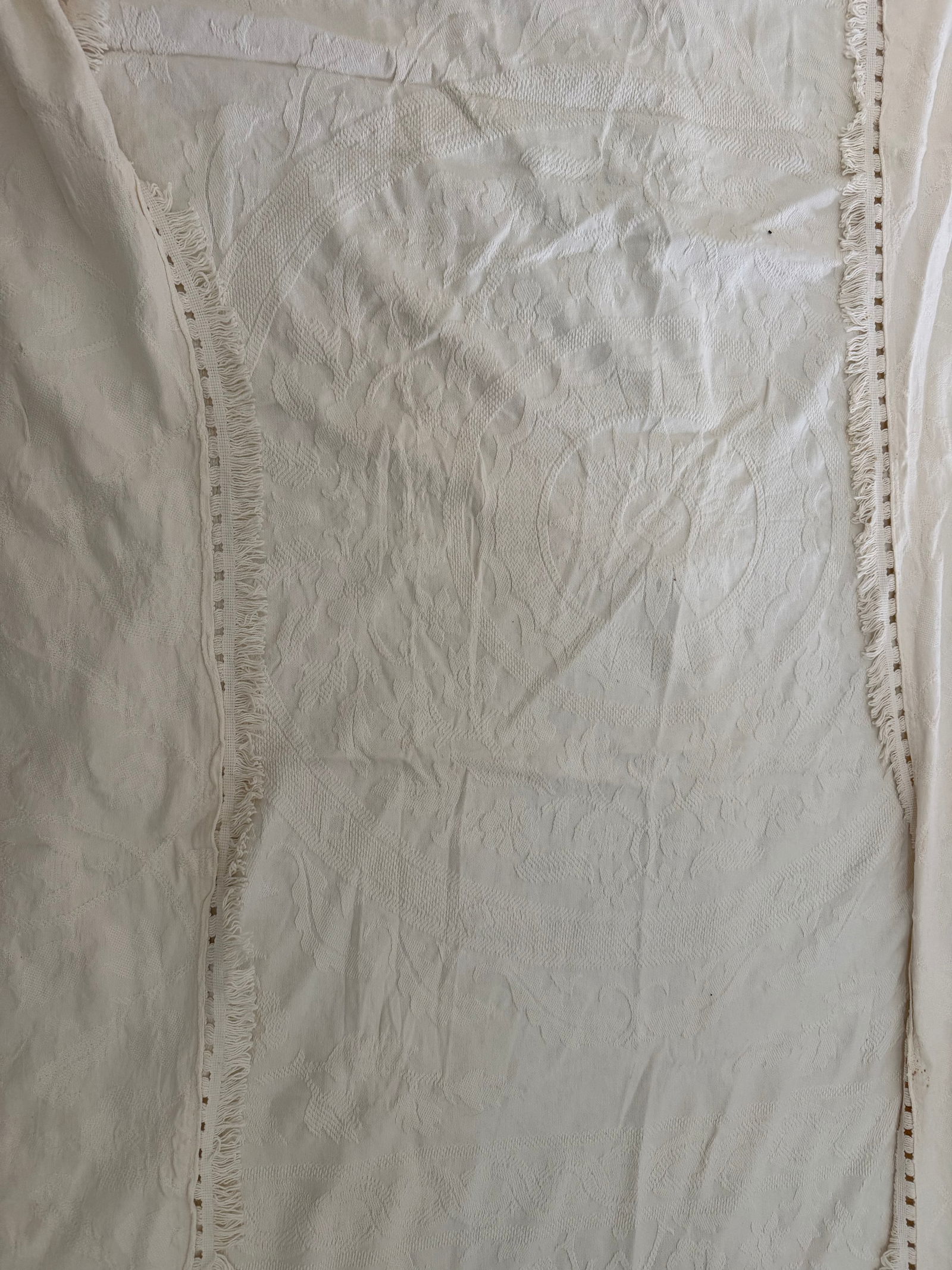 Vintage King Size Cotton Woven Blanket / Bedspread, Ivory, Made in USA - 2