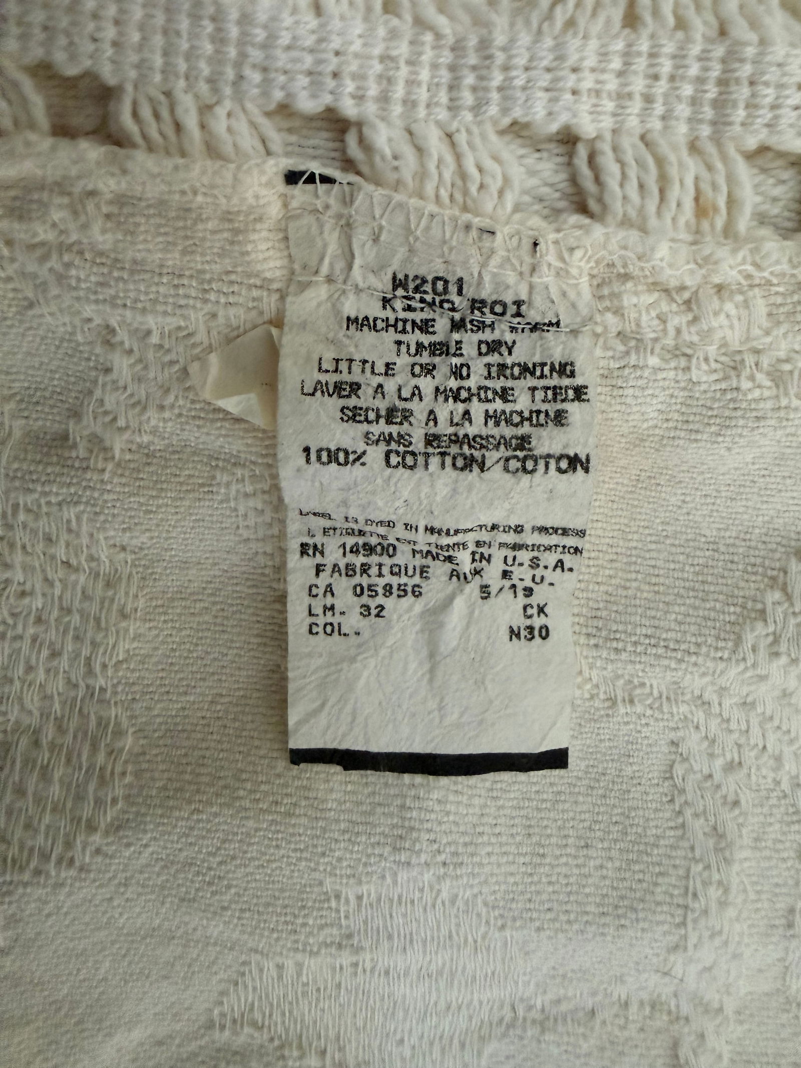 Vintage King Size Cotton Woven Blanket / Bedspread, Ivory, Made in USA - 3