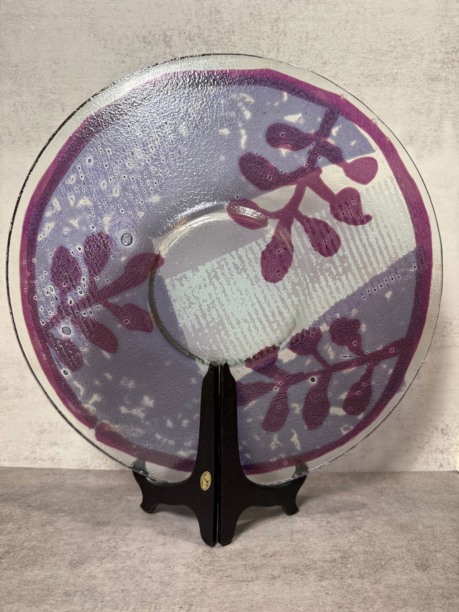 Handpainted Fused Art Glass Decorative Plate Purple Floral Lavender Bowl - 2