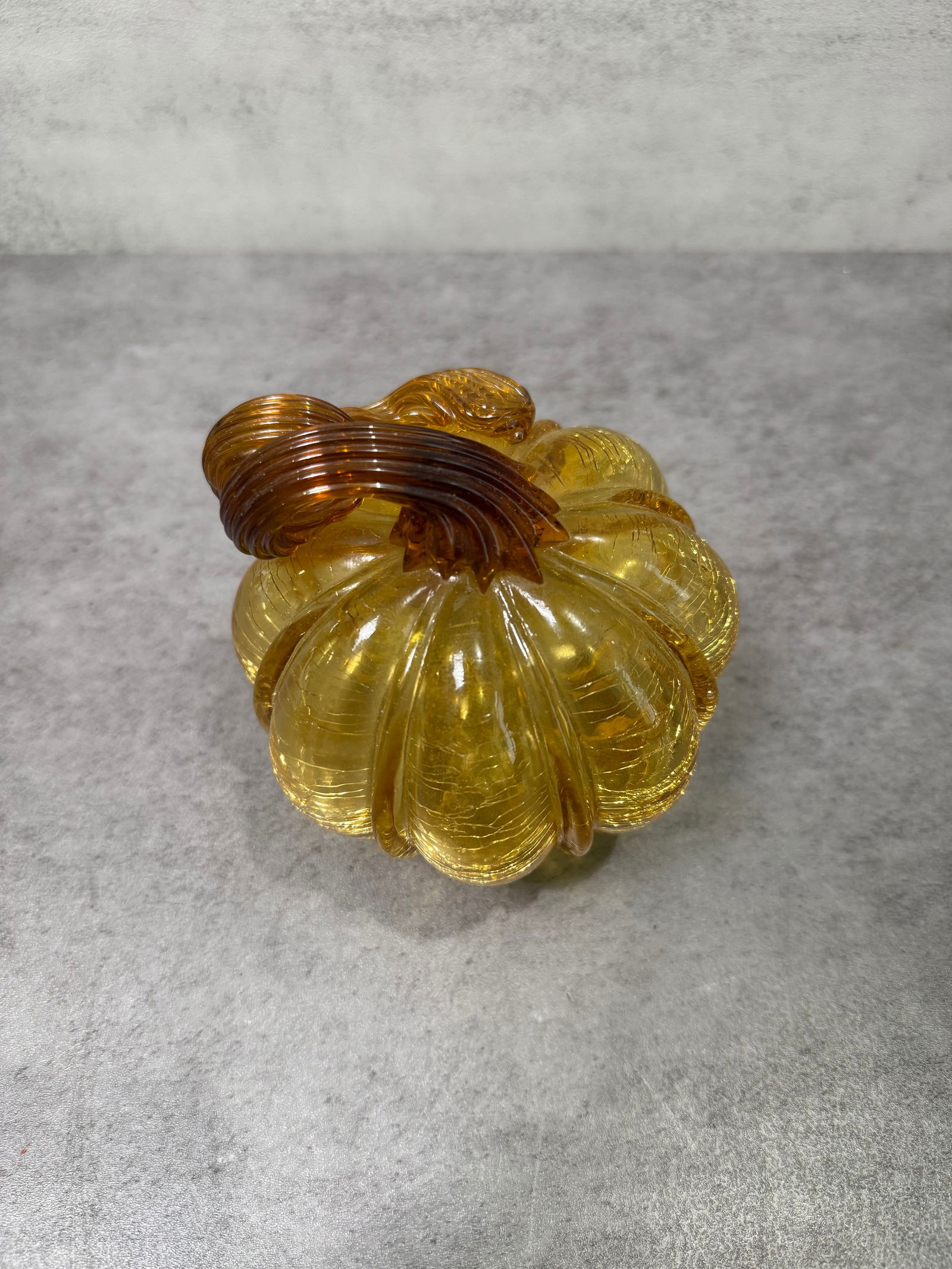 Art Glass Amber Crackle Glass Pumpkin Figurine Blown Glass Fall Decor - 2