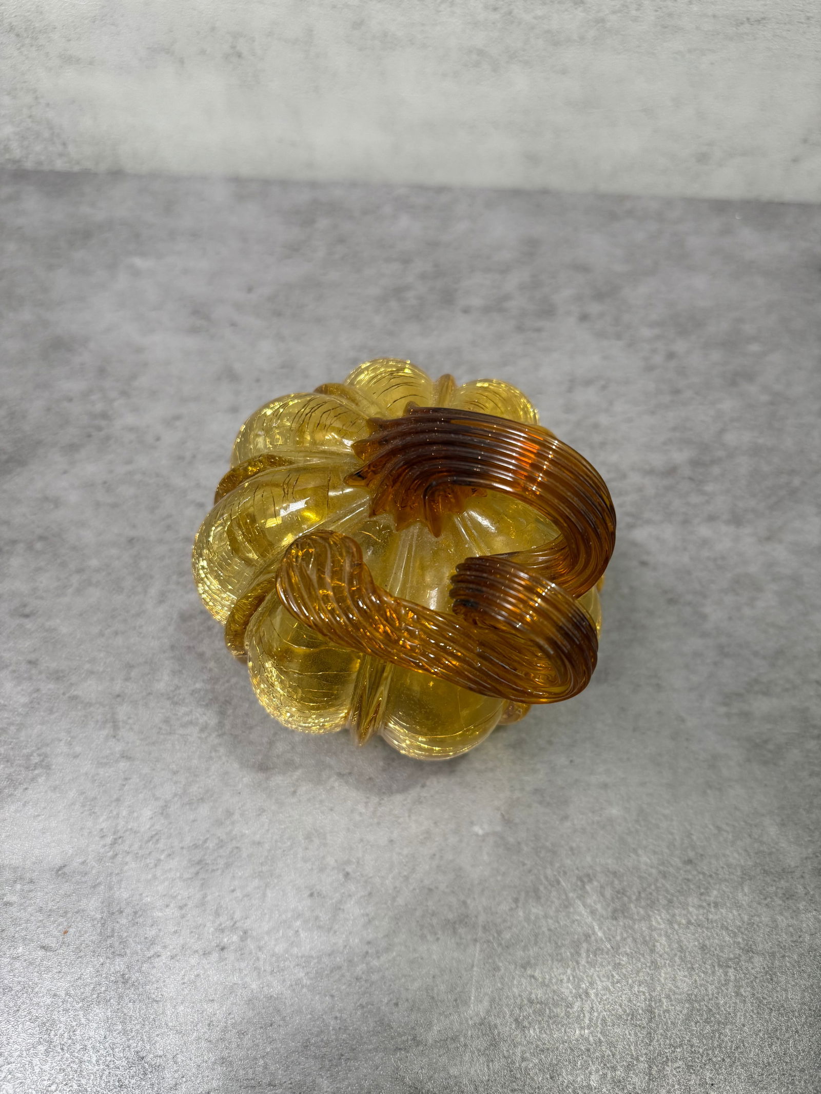 Art Glass Amber Crackle Glass Pumpkin Figurine Blown Glass Fall Decor - 3