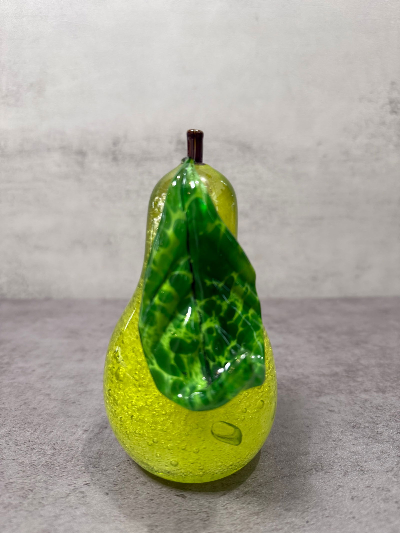 Art Glass Green Controlled Bubble Blown Glass Pear Figurine Paperweight - 3