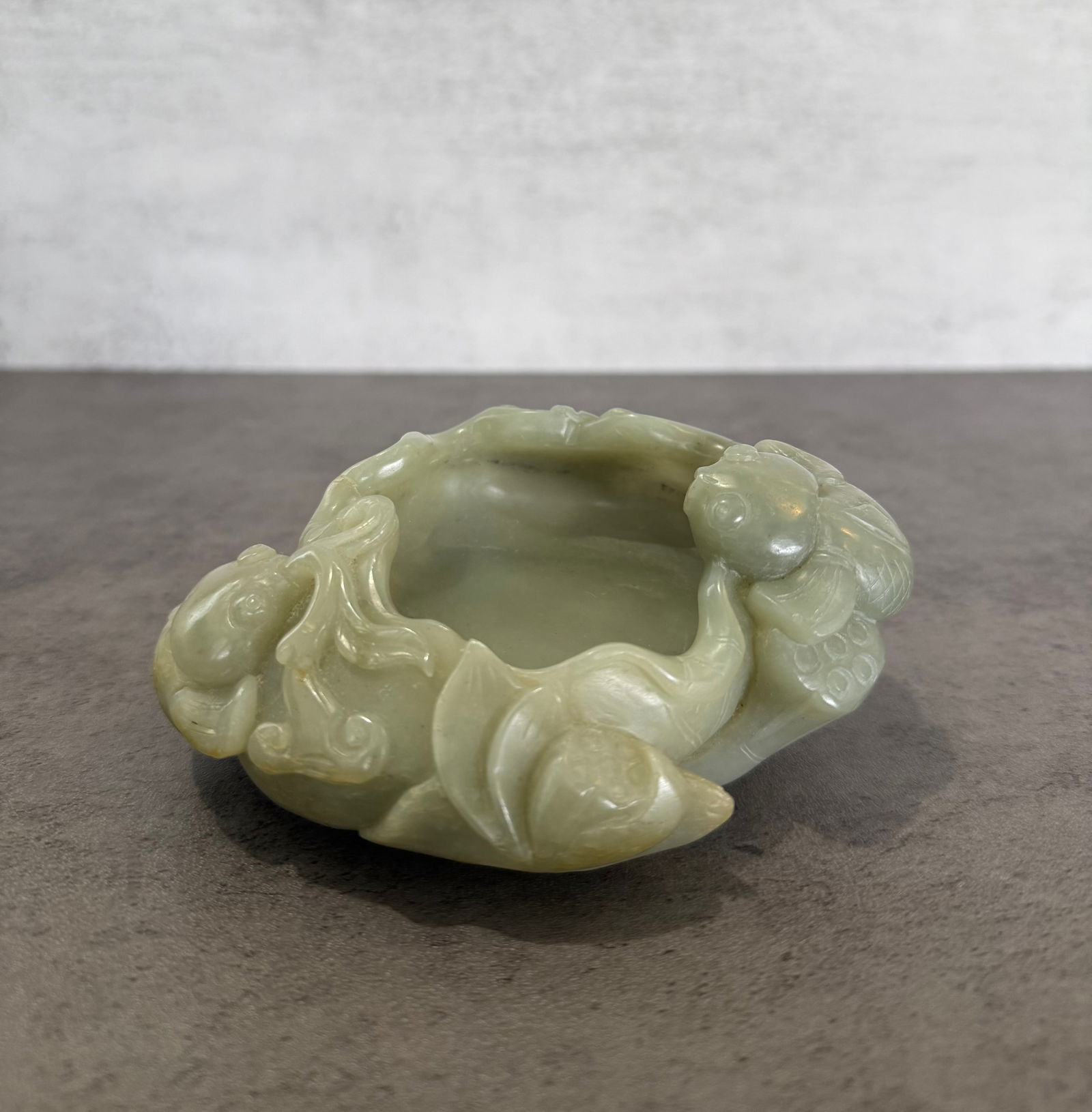 Chinese Carved Jade Brush Washer with Fish and Lotus Motif (1 of 4)
