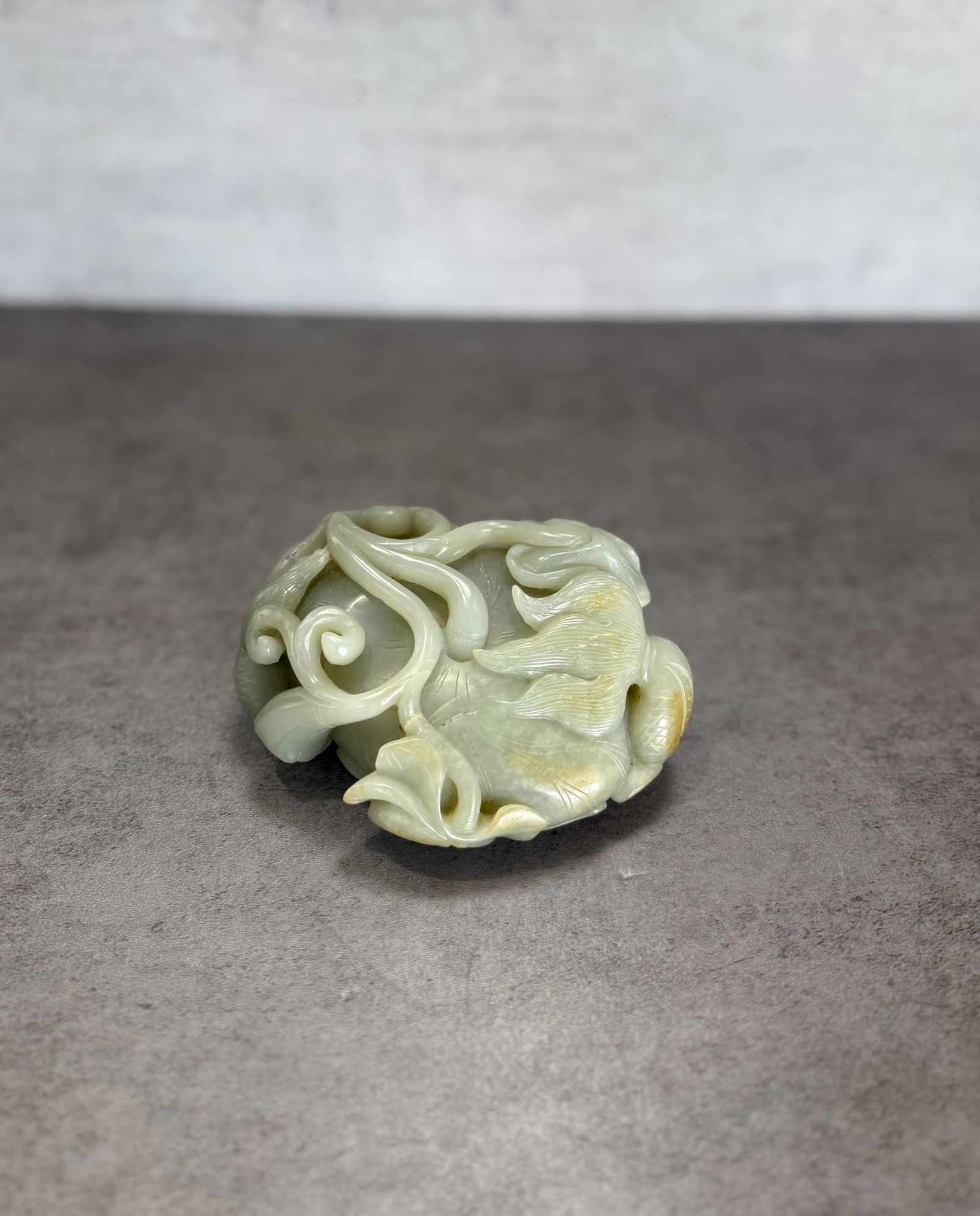 Chinese Carved Jade Brush Washer with Fish and Lotus Motif - 3