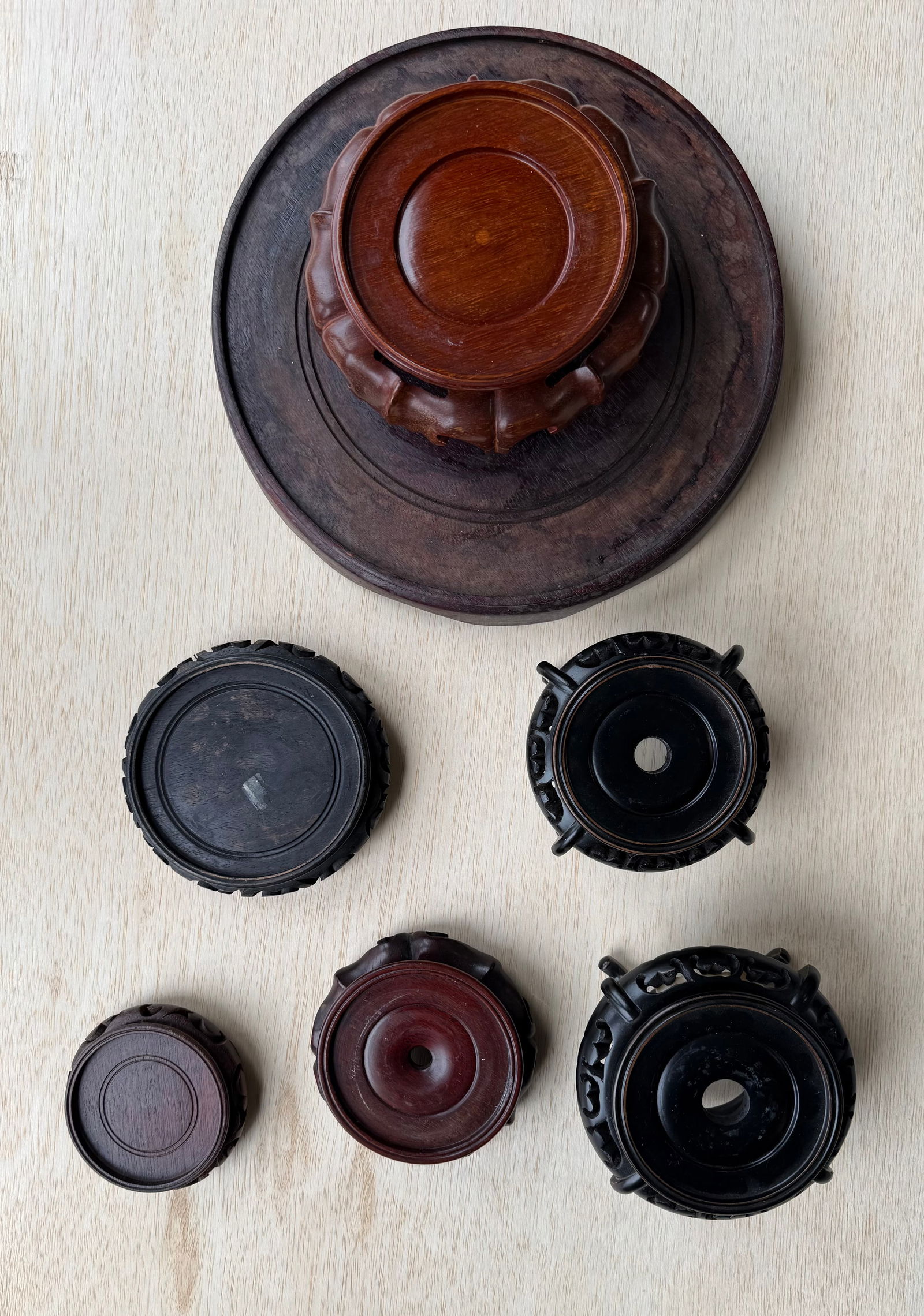 Group of Chinese Carved Wooden Display Stands for Vases and Objects (1 of 8)