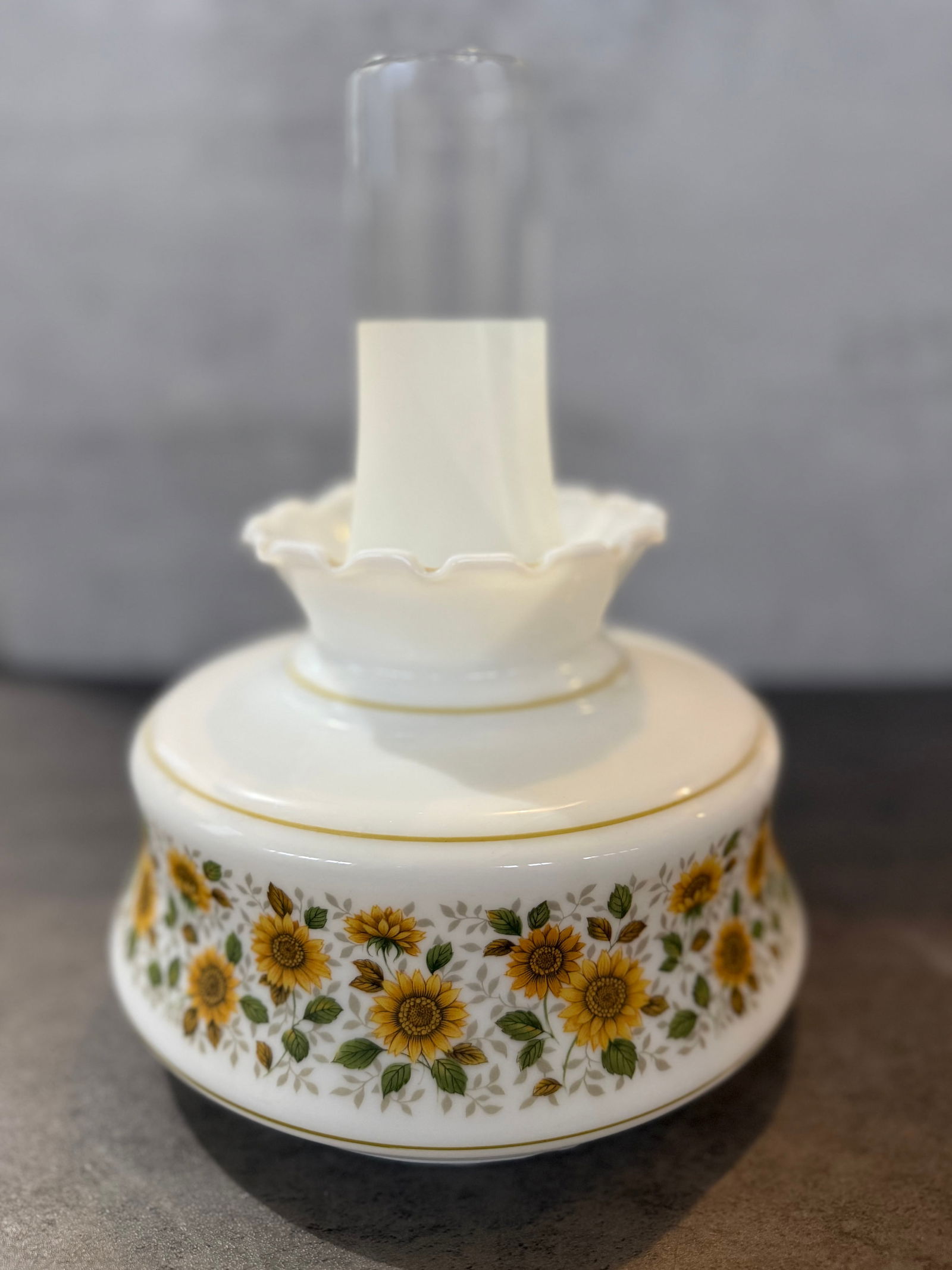 Vintage Milk Glass Floral Oil Lamps with Satin Glass Chimneys, Farmhouse Decor Set of Three - 2