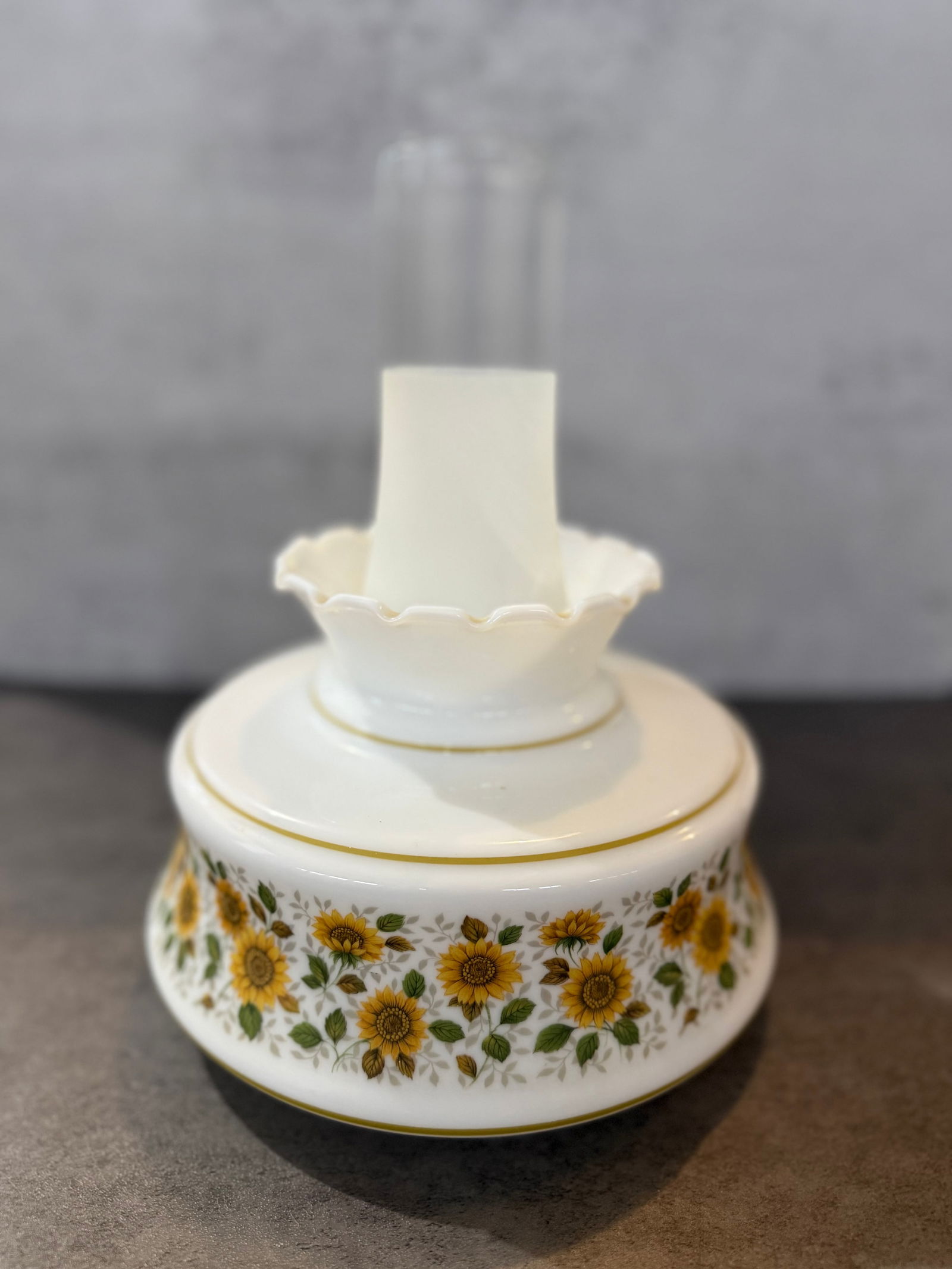 Vintage Milk Glass Floral Oil Lamps with Satin Glass Chimneys, Farmhouse Decor Set of Three - 3