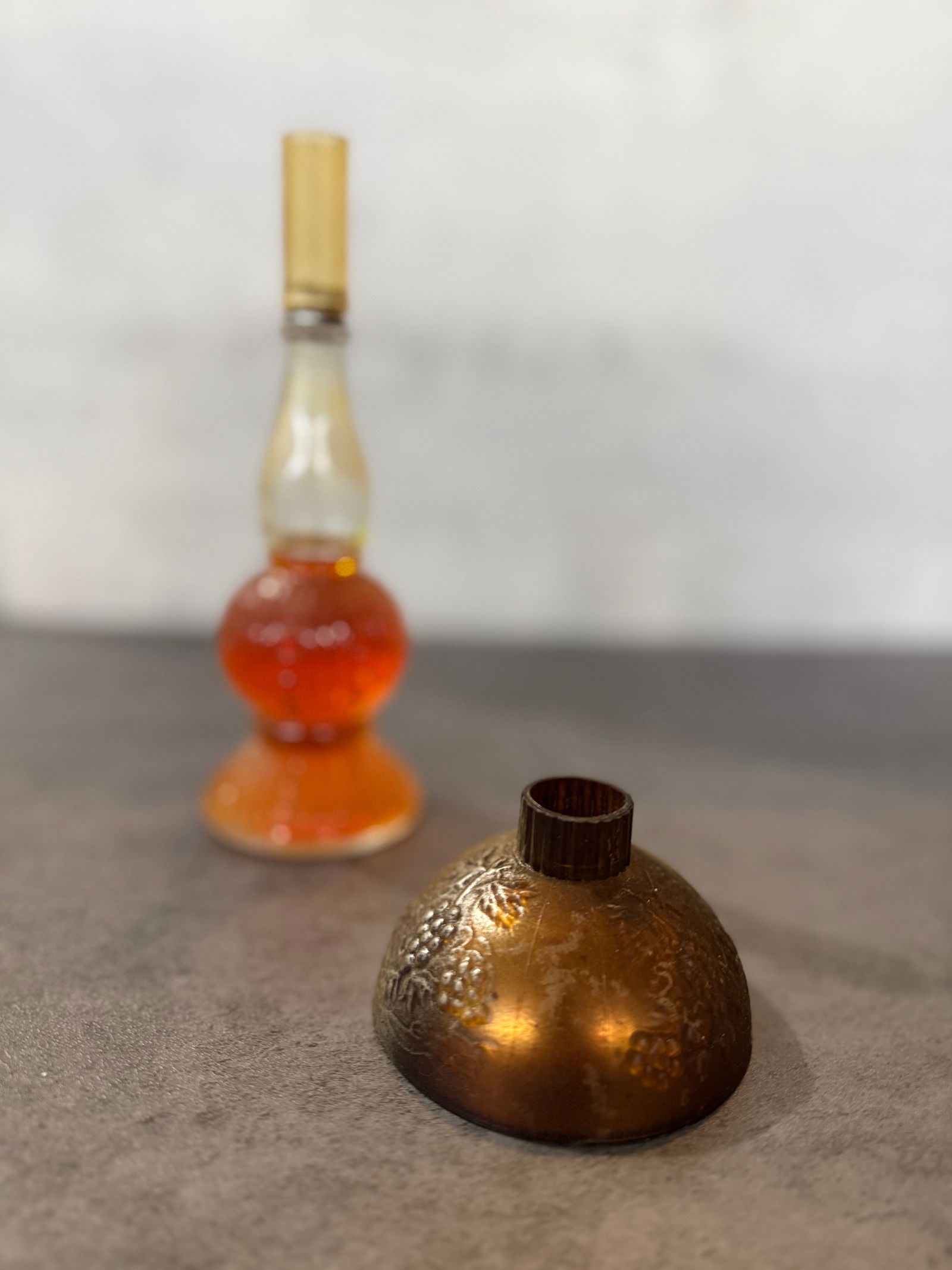 Vintage Figural Mini Perfume Bottles, Lamp & Parrot Forms, Colored Glass Decorative Set - 3