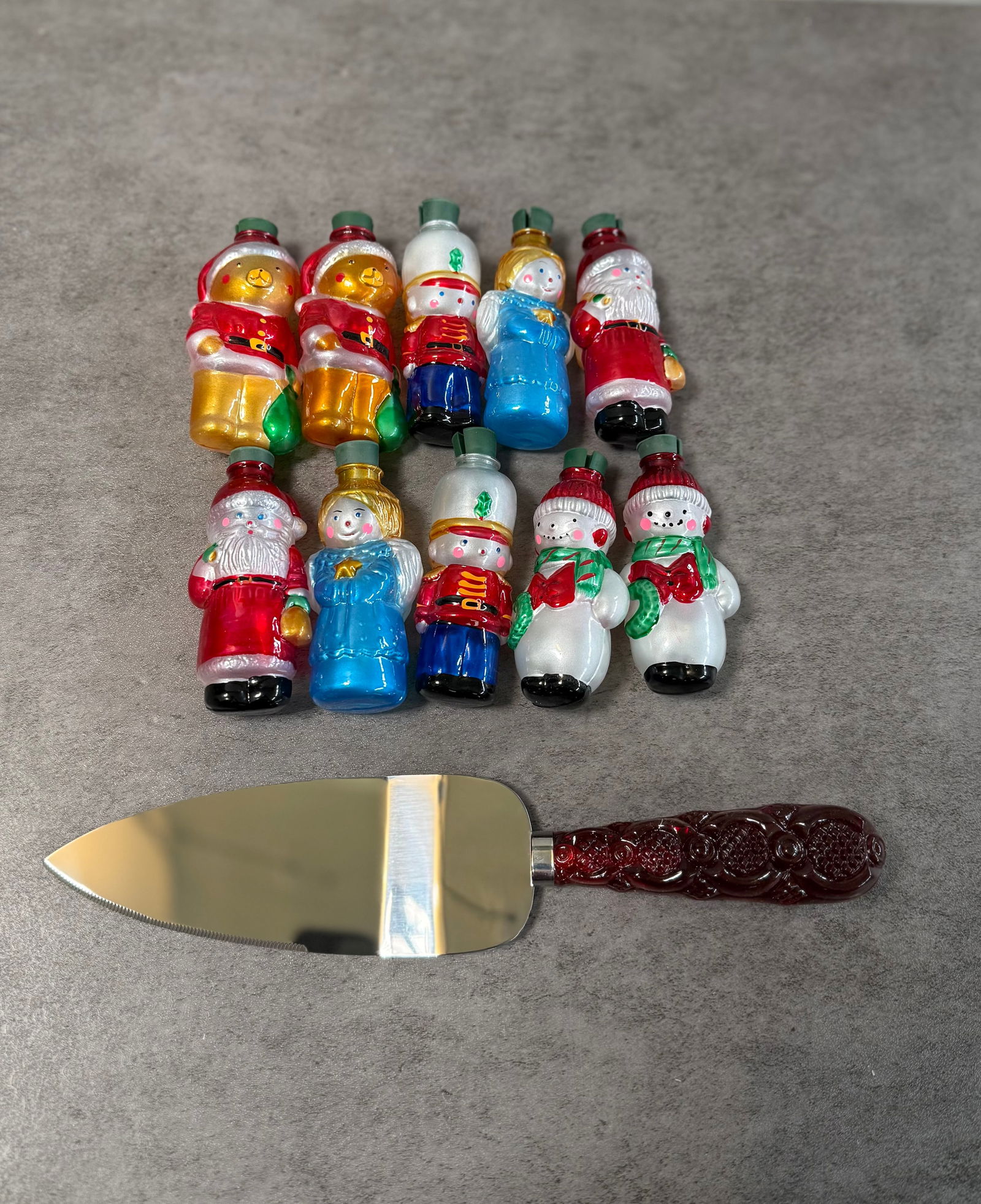 Avon Christmas Figural Cologne Bottles and Ruby Red Glass Cake Server, Vintage Holiday Lot (1 of 2)