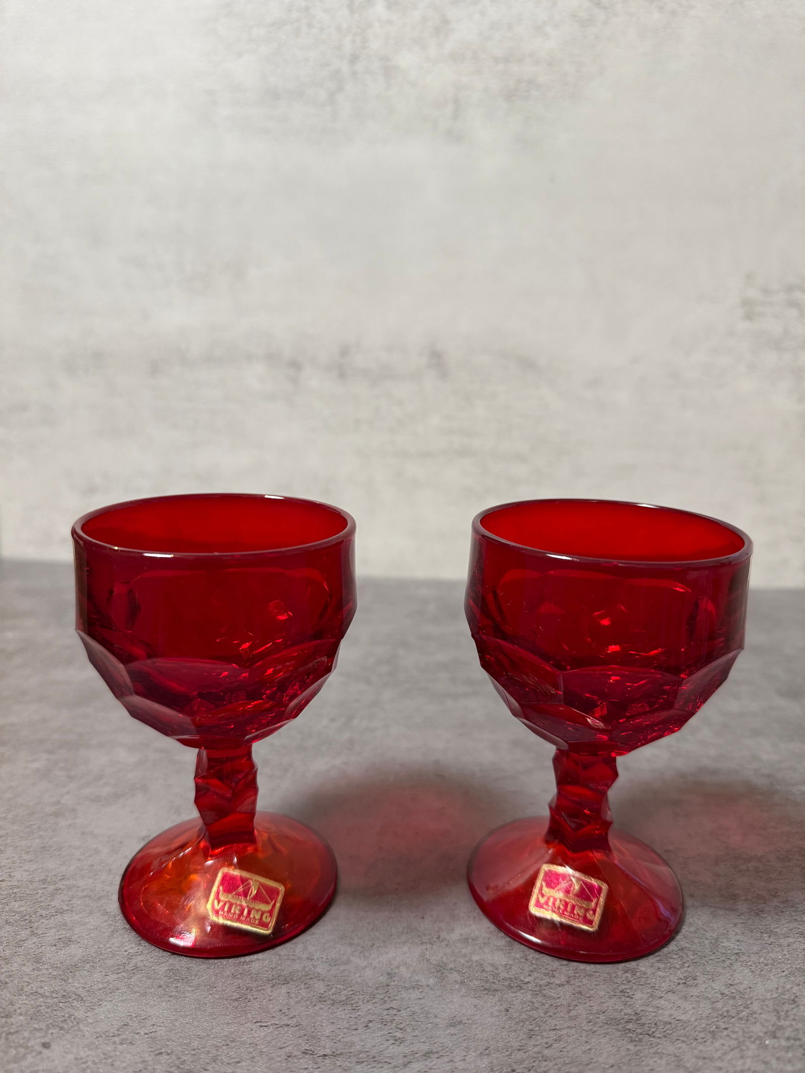 Viking Ruby Red Glass Goblets, Pair, Vintage Mid Century Stemware with Labels (1 of 3)
