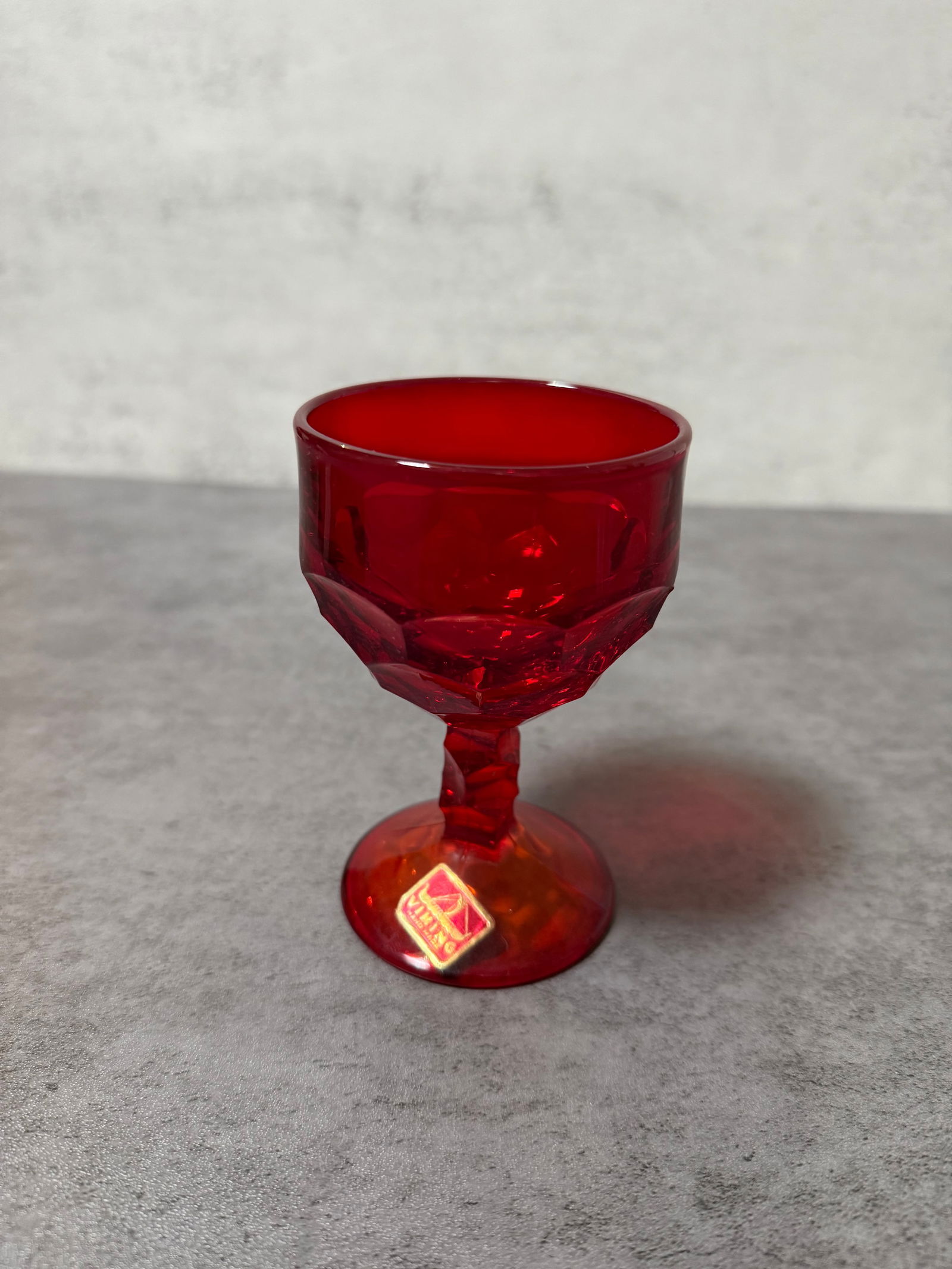 Viking Ruby Red Glass Goblets, Pair, Vintage Mid Century Stemware with Labels - 3