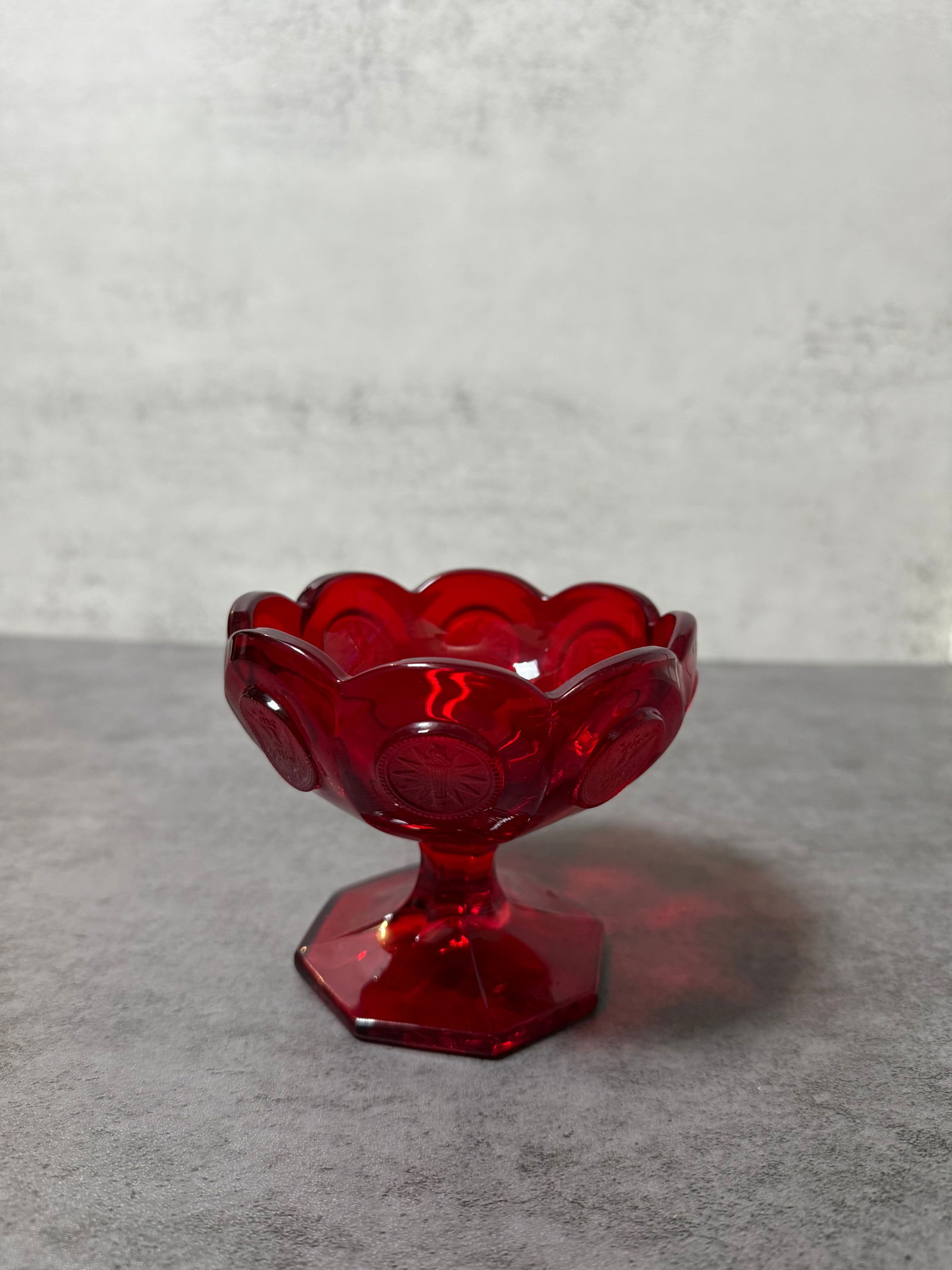 Vintage Ruby Red Glass Compotes, Cut and Pressed Glass Dessert Bowls, Pair - 2
