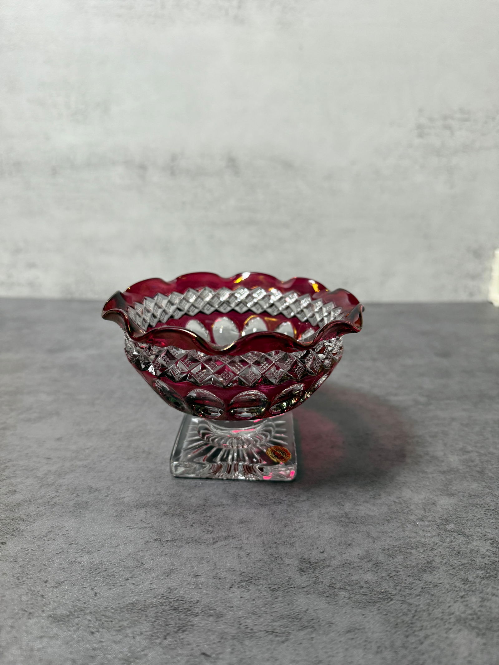 Vintage Ruby Red Glass Compotes, Cut and Pressed Glass Dessert Bowls, Pair - 3