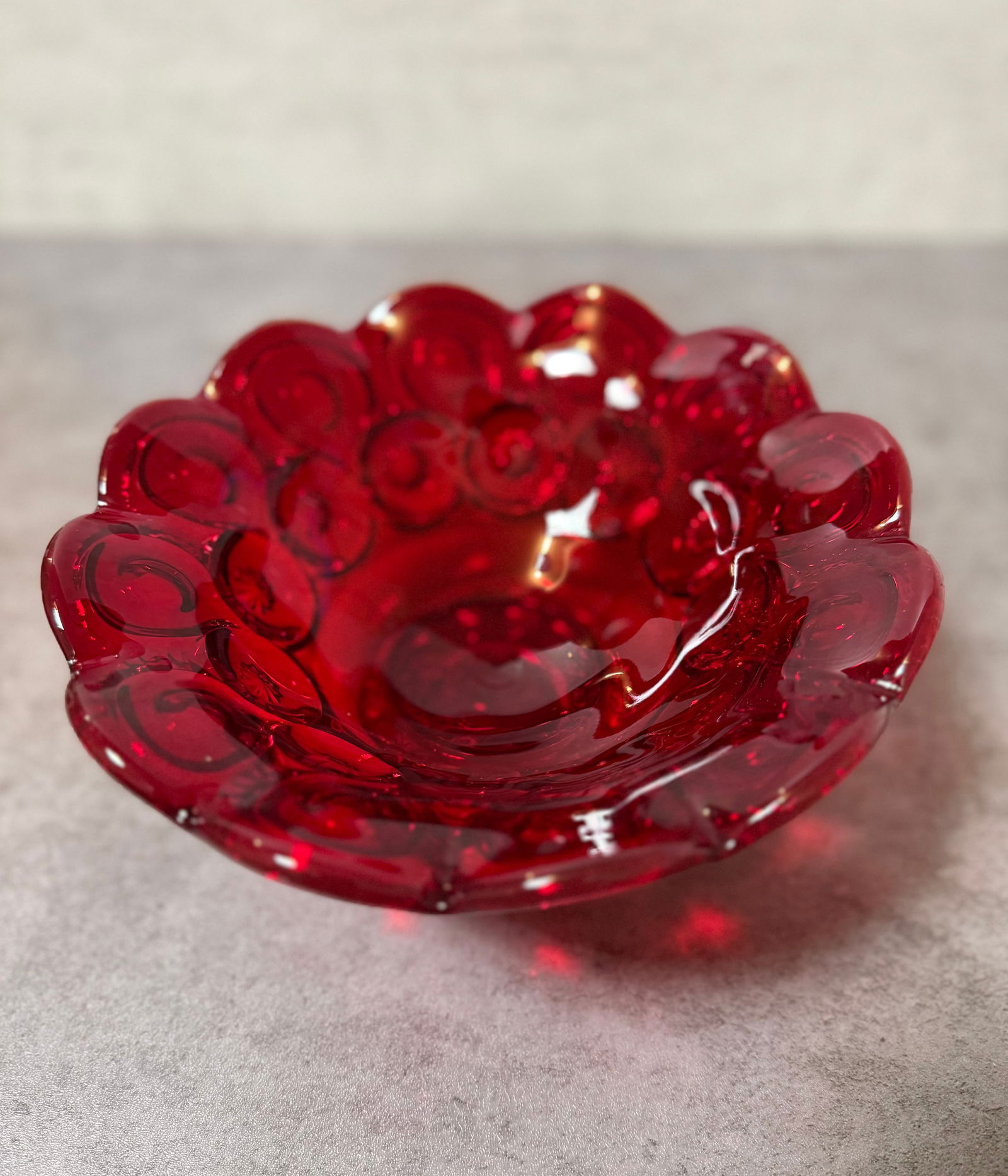 Vintage Ruby Red Pressed Glass Compote, Moon and Star Style Pedestal Bowl - 2