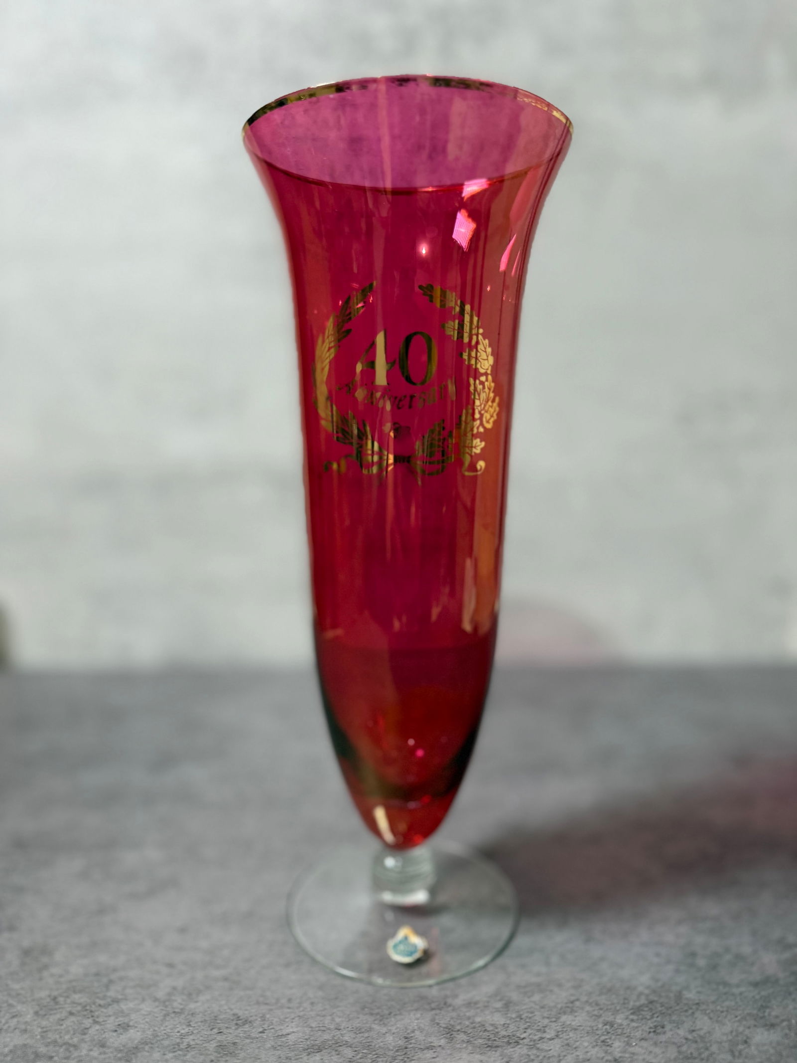 Vintage Ruby Red Glass 40th Anniversary Vases and Covered Dish, Gold Decoration Set - 4