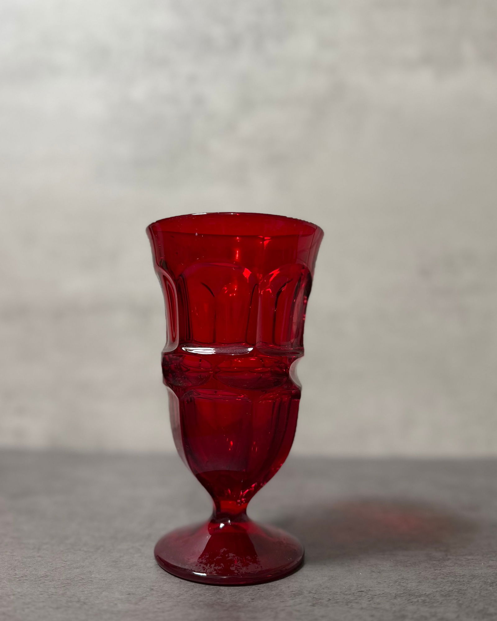 Vintage Ruby Red Glass Goblet and Covered Compote, Pressed Glass Decorative Pair - 2