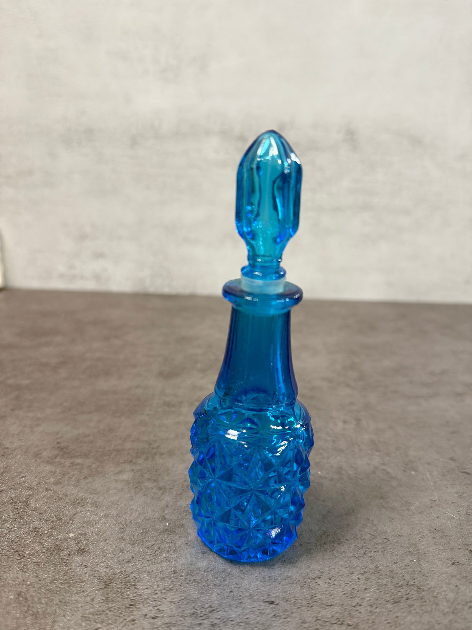 Vintage Blue Glass Mini Perfume Bottles Pair with Stoppers, Cut Pattern, Decorative Set - 3