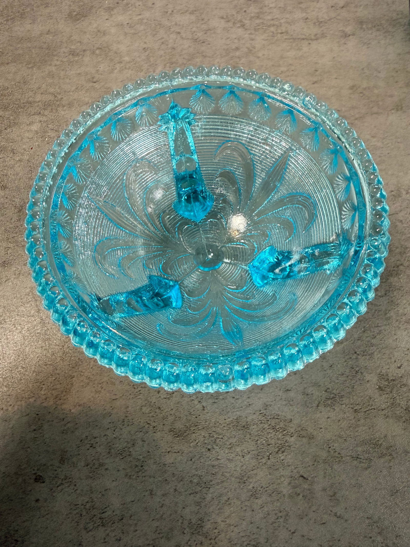 Charming Vintage Blue Glass Footed Bowl & Mini Pitcher Set, Pressed & Handled, Decorative Pair - 3