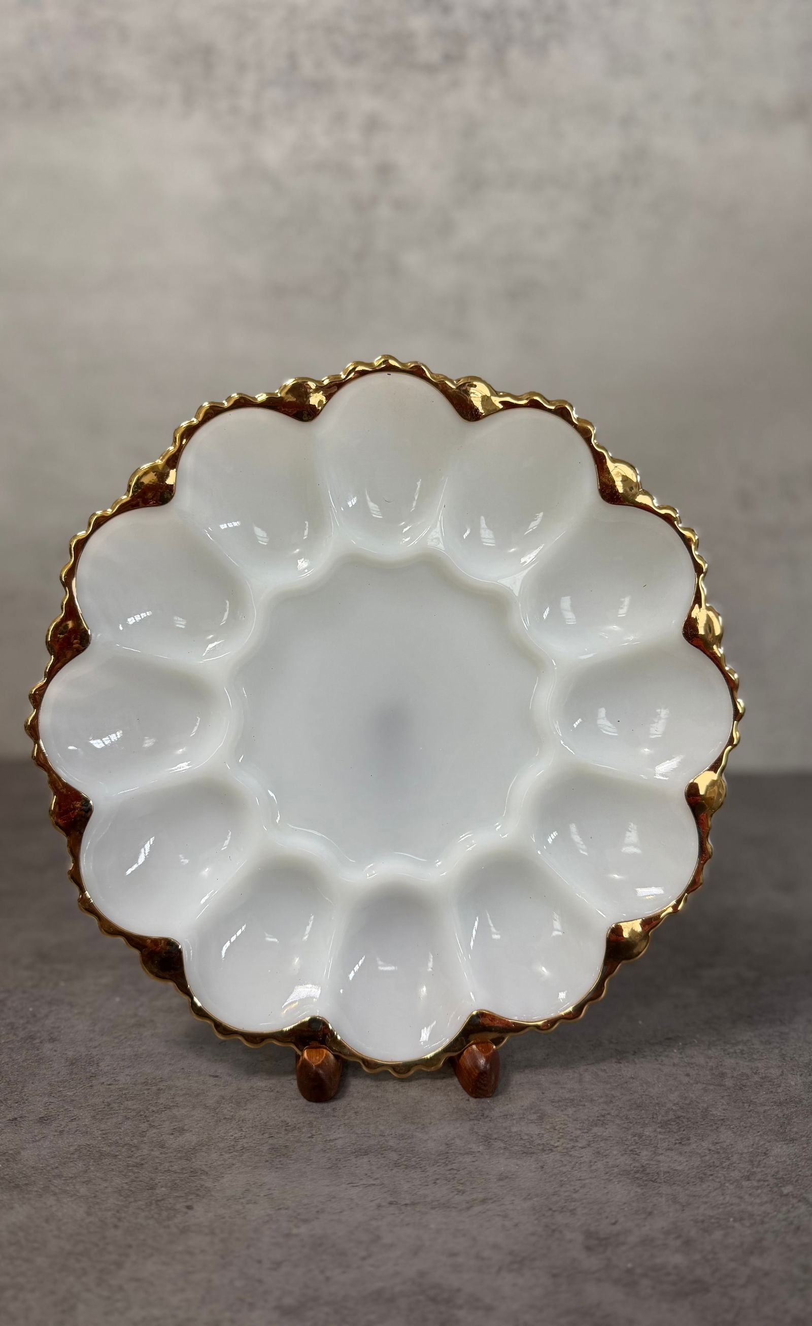 Elegant Vintage Milk Glass Serving & Decorative Group, Gilt Rim Dish, Footed Bowl & Covered Jar - 2
