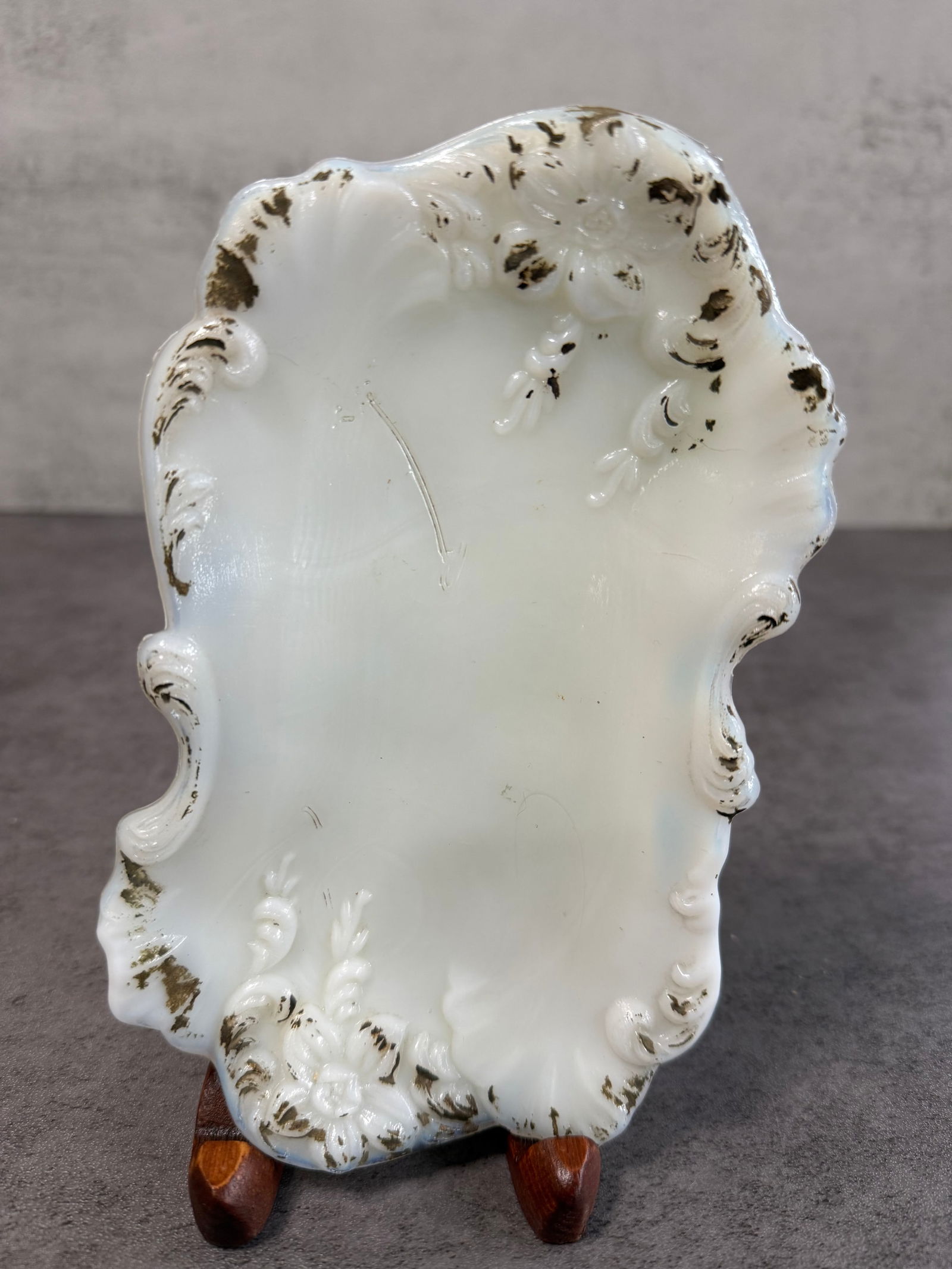 Elegant Vintage Milk Glass Serving & Decorative Group, Gilt Rim Dish, Footed Bowl & Covered Jar - 3