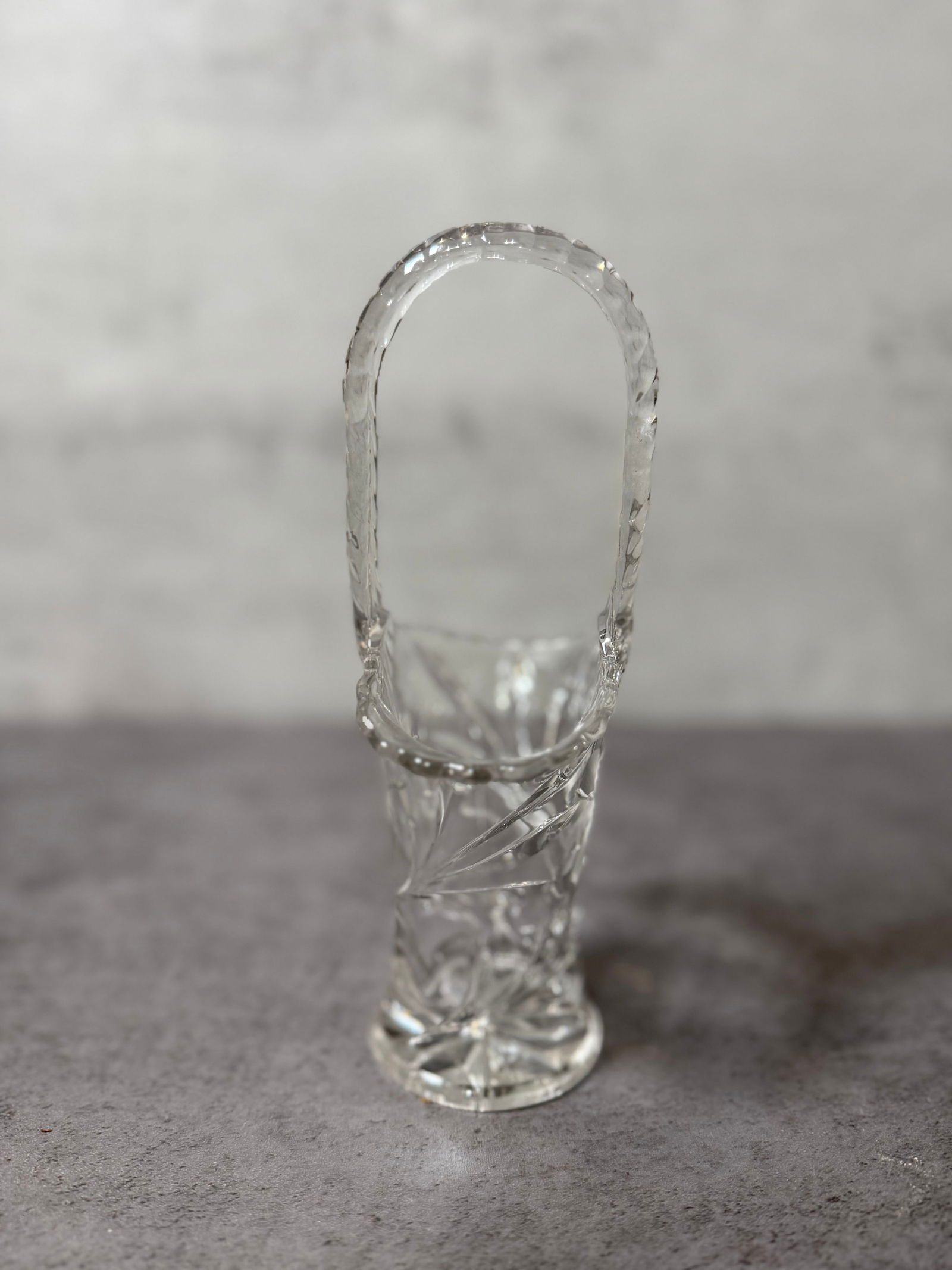 Vintage Cut & Etched Glass Basket with Floral Motif - 2